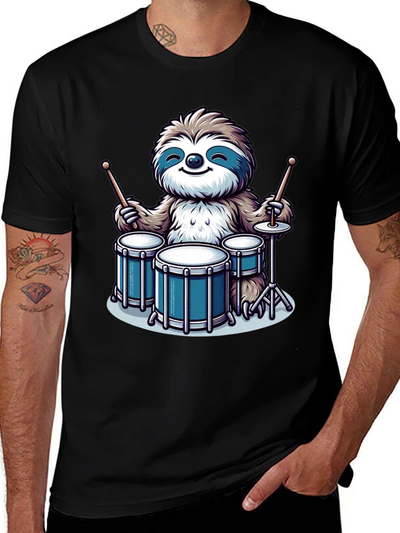 Variant 9 of Sloth Drummer Cartoon Graphic Tee
