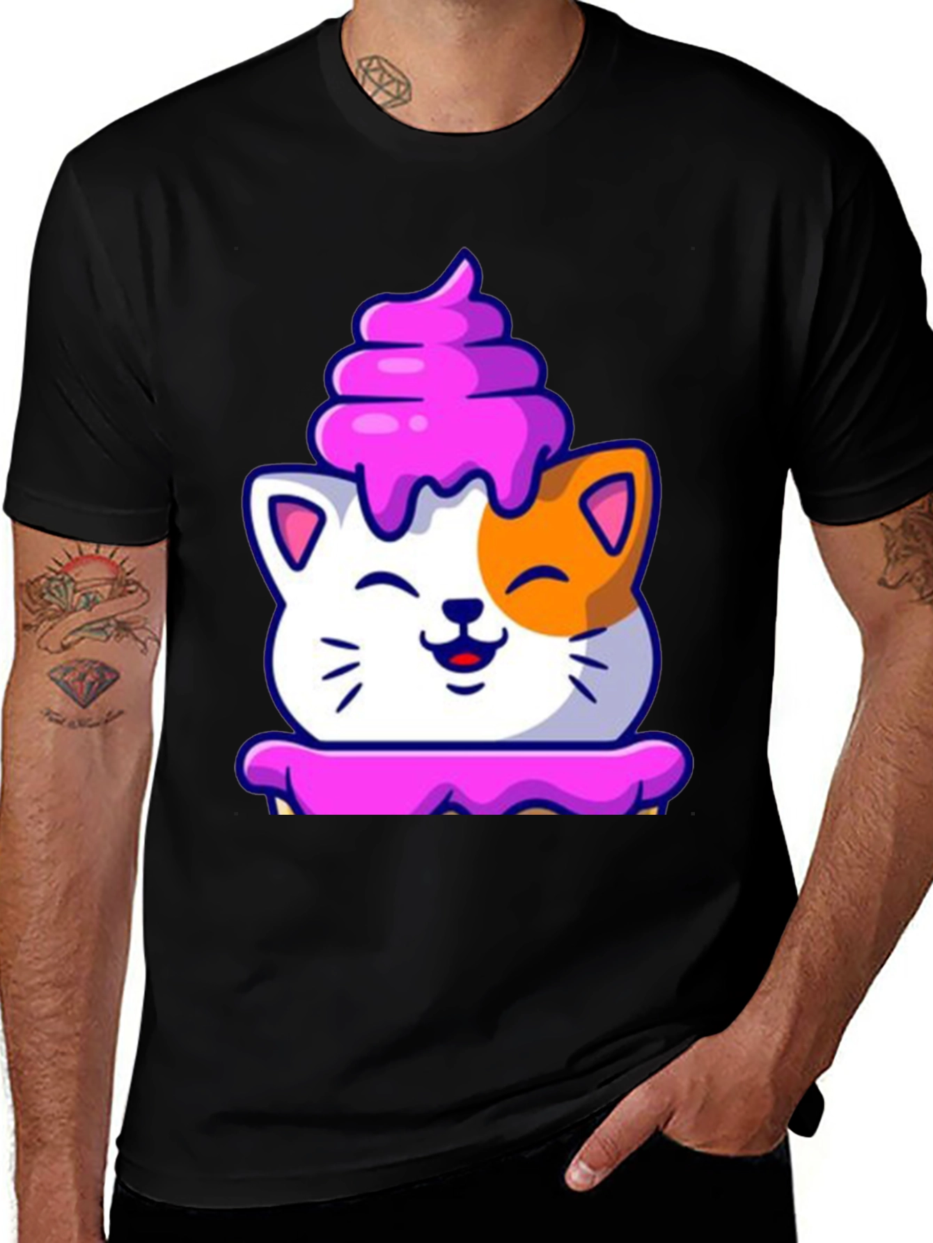 Variant 25 of Cute Cat Cupcake Graphic Tee - Black