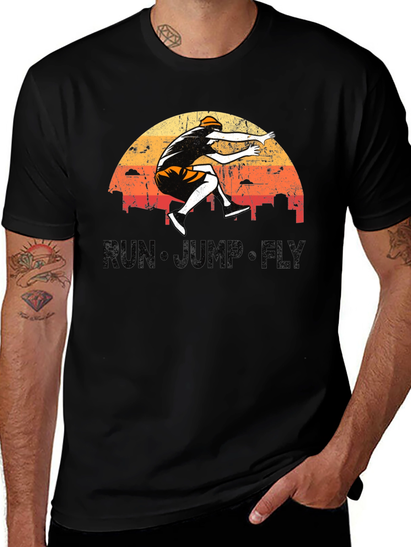 Variant 26 of Run Jump Fly Graphic Tee - Retro Style