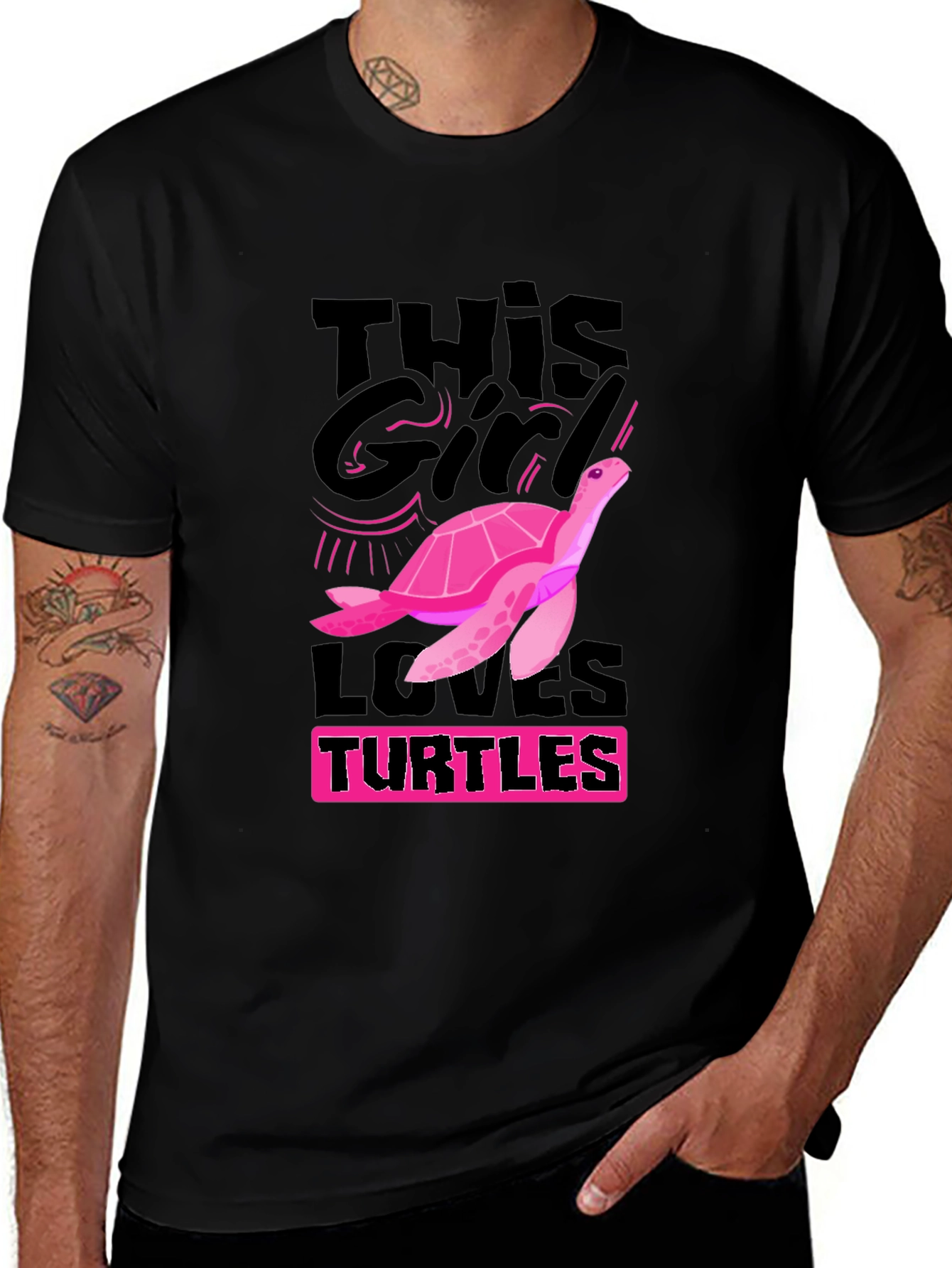 Variant 17 of This Girl Loves Turtles T-Shirt - Black Cotton Tee