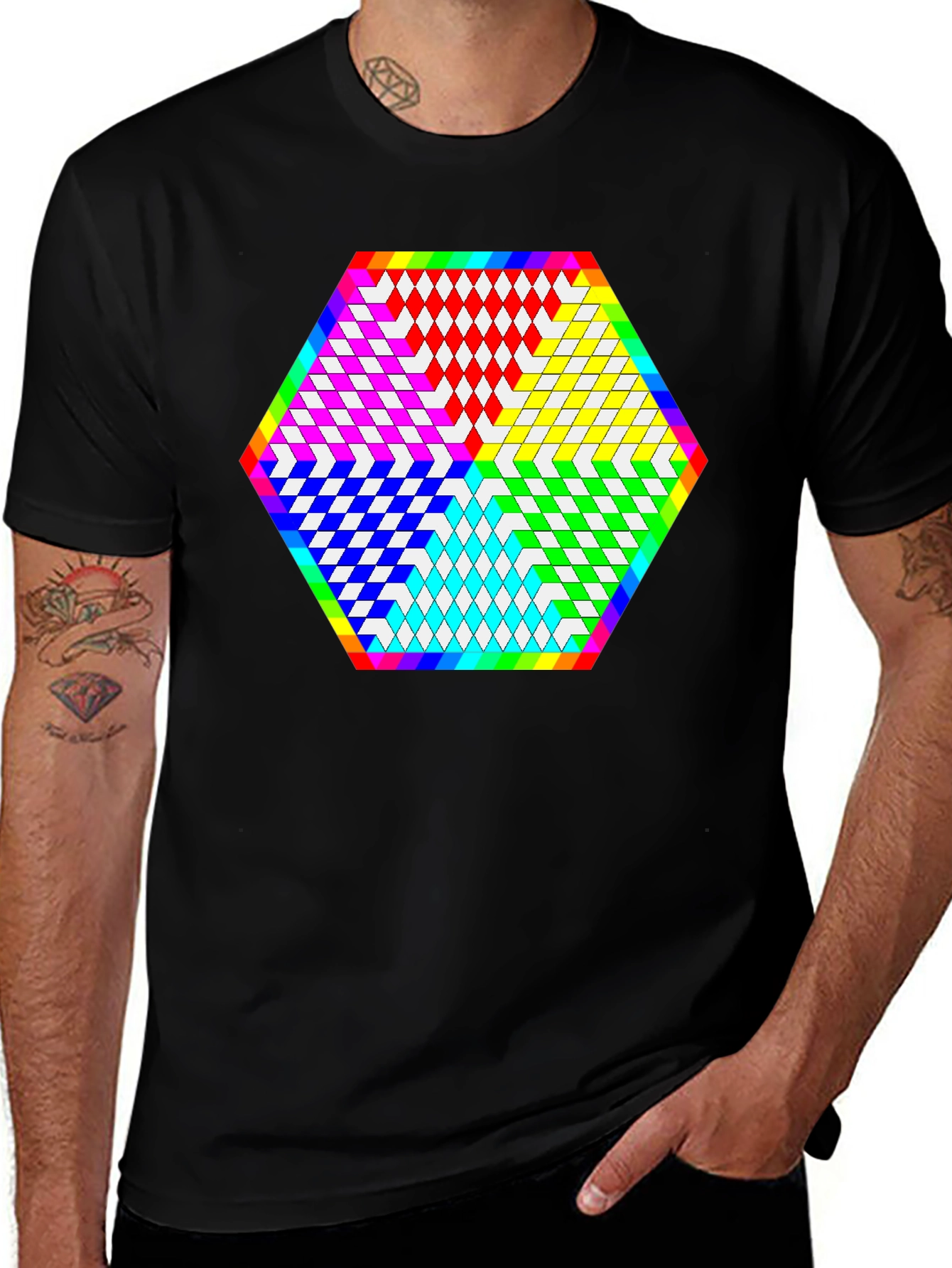 Variant 4 of Geometric Diamond Pattern Tee - Black
