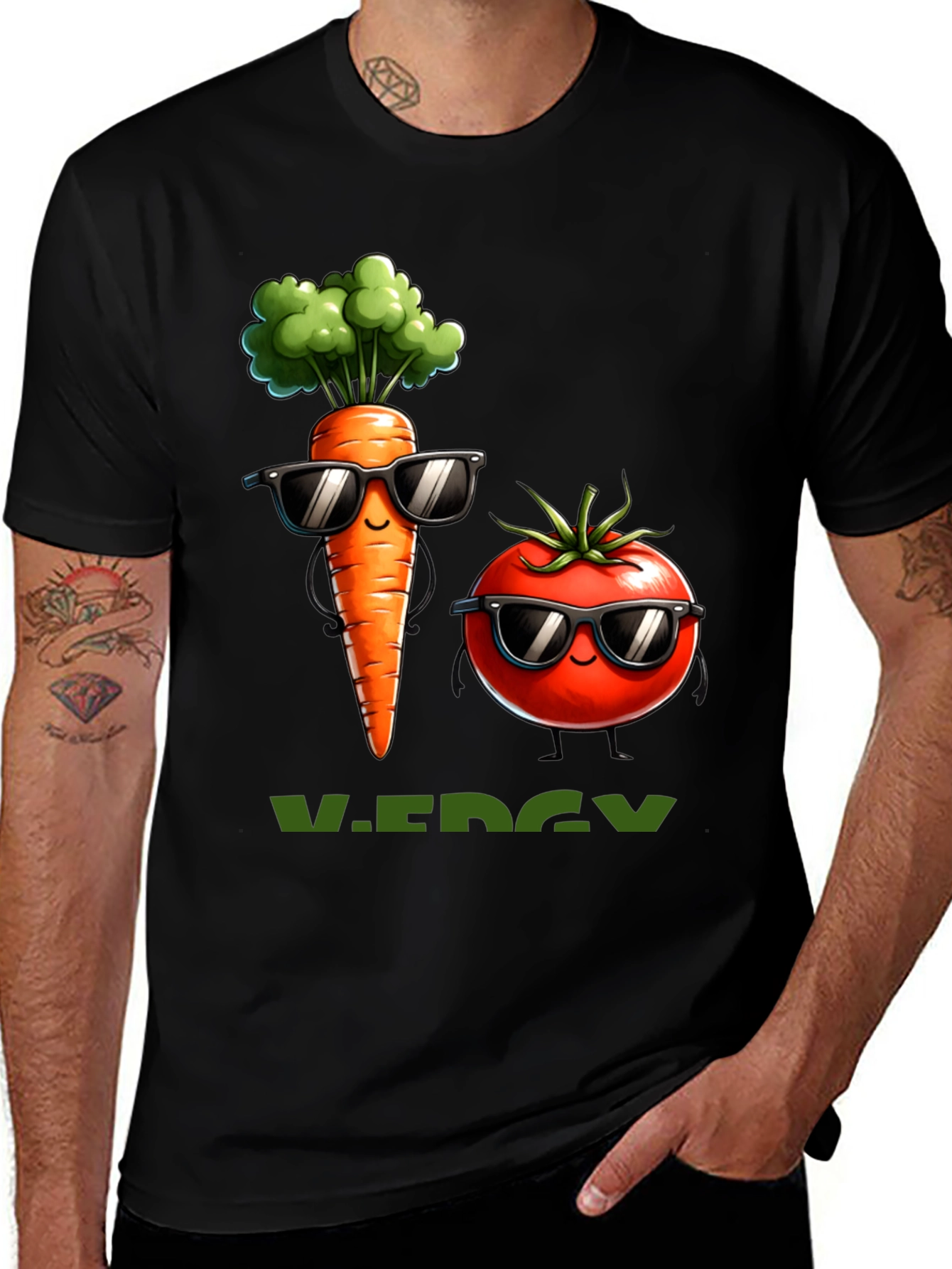 Variant 24 of Cool Veggie T-Shirt: Carrot & Tomato Style