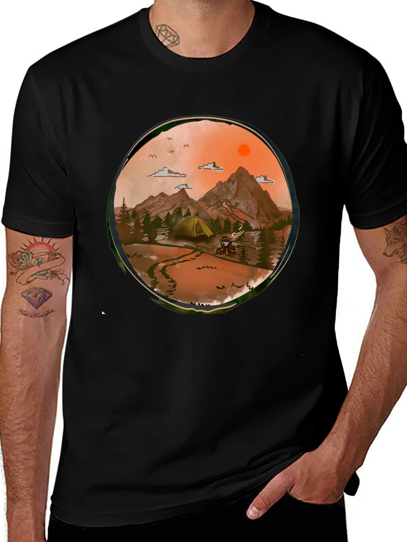 Variant 7 of Adventure Awaits Graphic Tee - Camping Scene T-Shirt