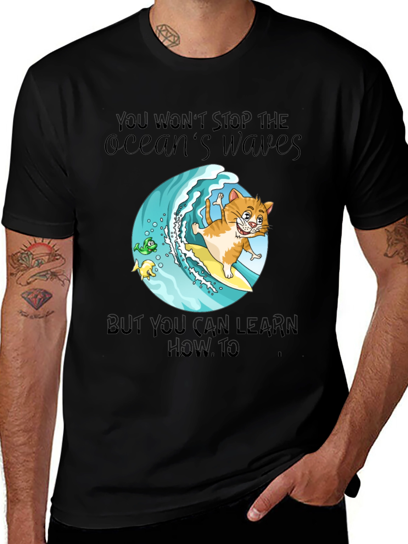 Variant 5 of Surf Cat T-Shirt - Ocean Waves Graphic Tee
