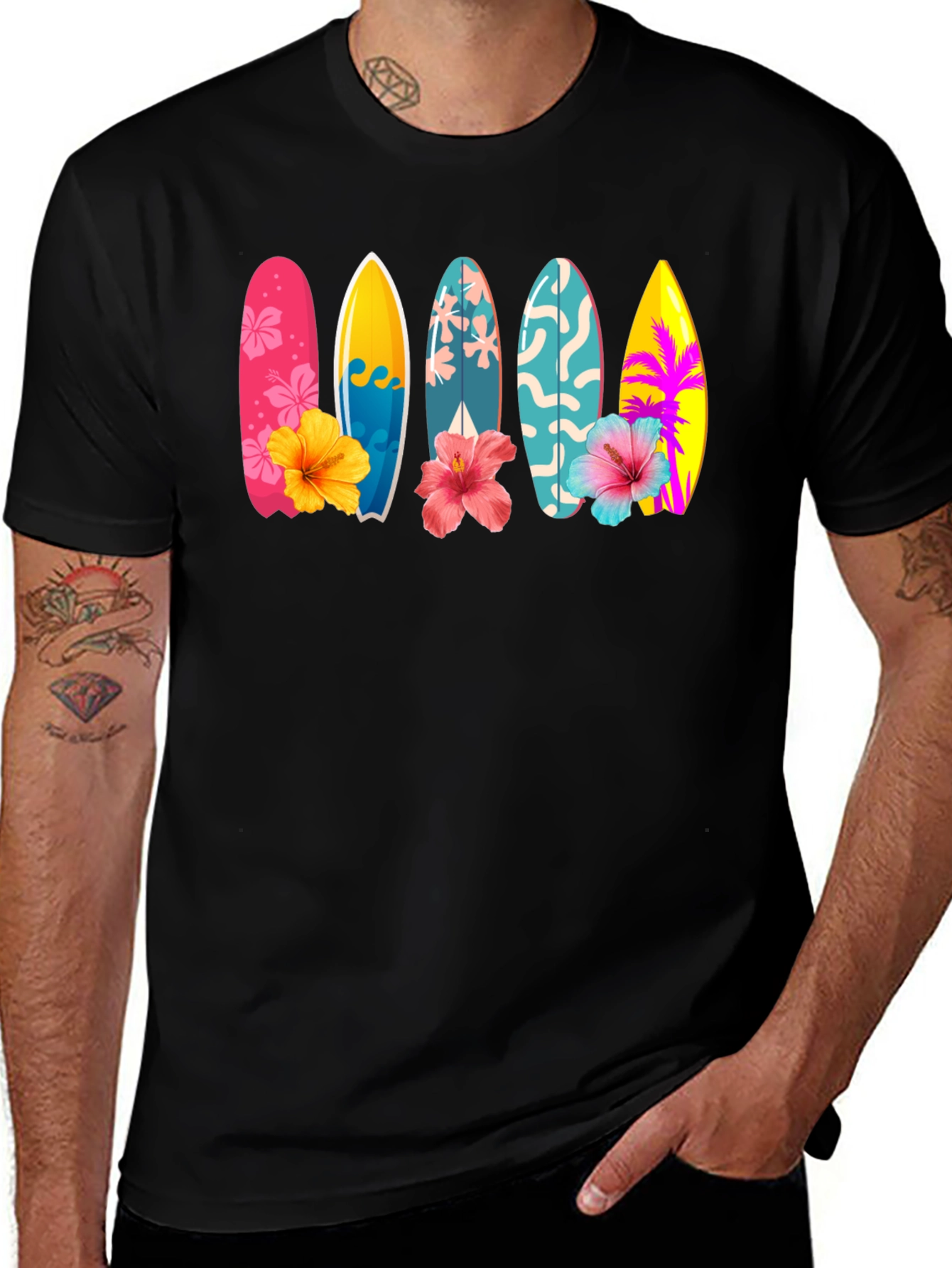 Variant 28 of Tropical Surfboard Hibiscus Graphic Tee