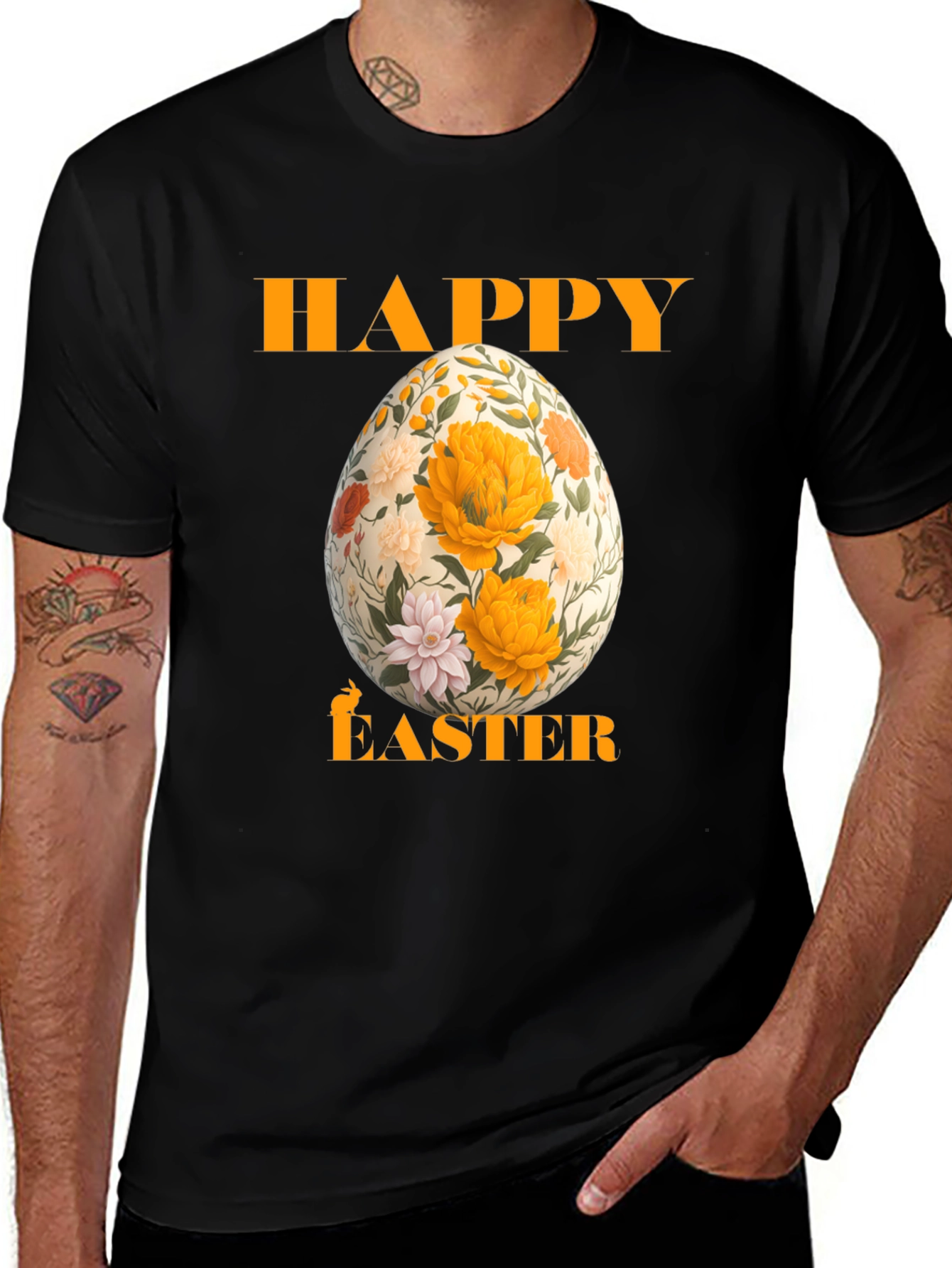 Happy Easter Floral Egg T-Shirt - Black