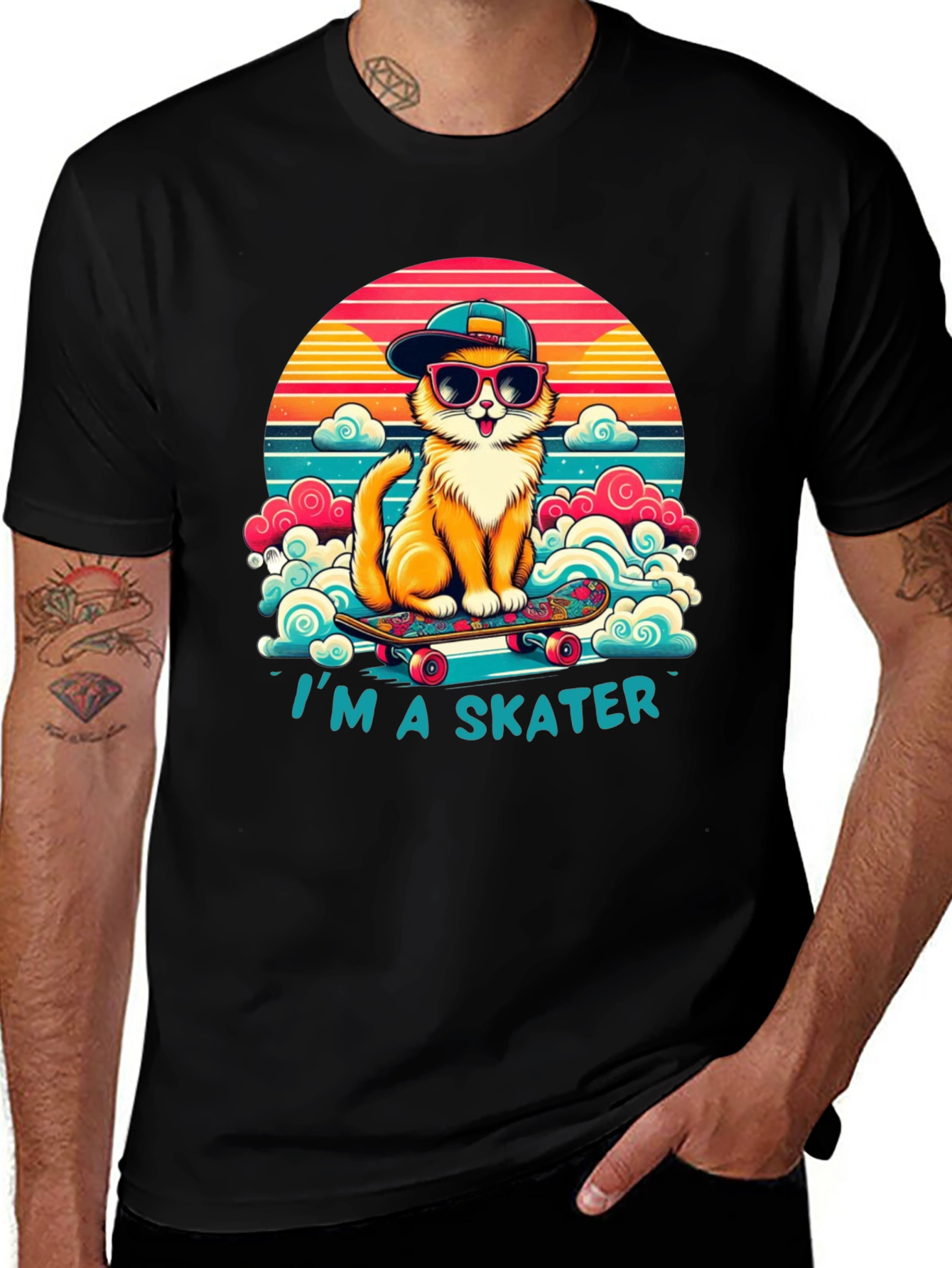 Variant 14 of Cool Cat Skater T-Shirt - Retro Style