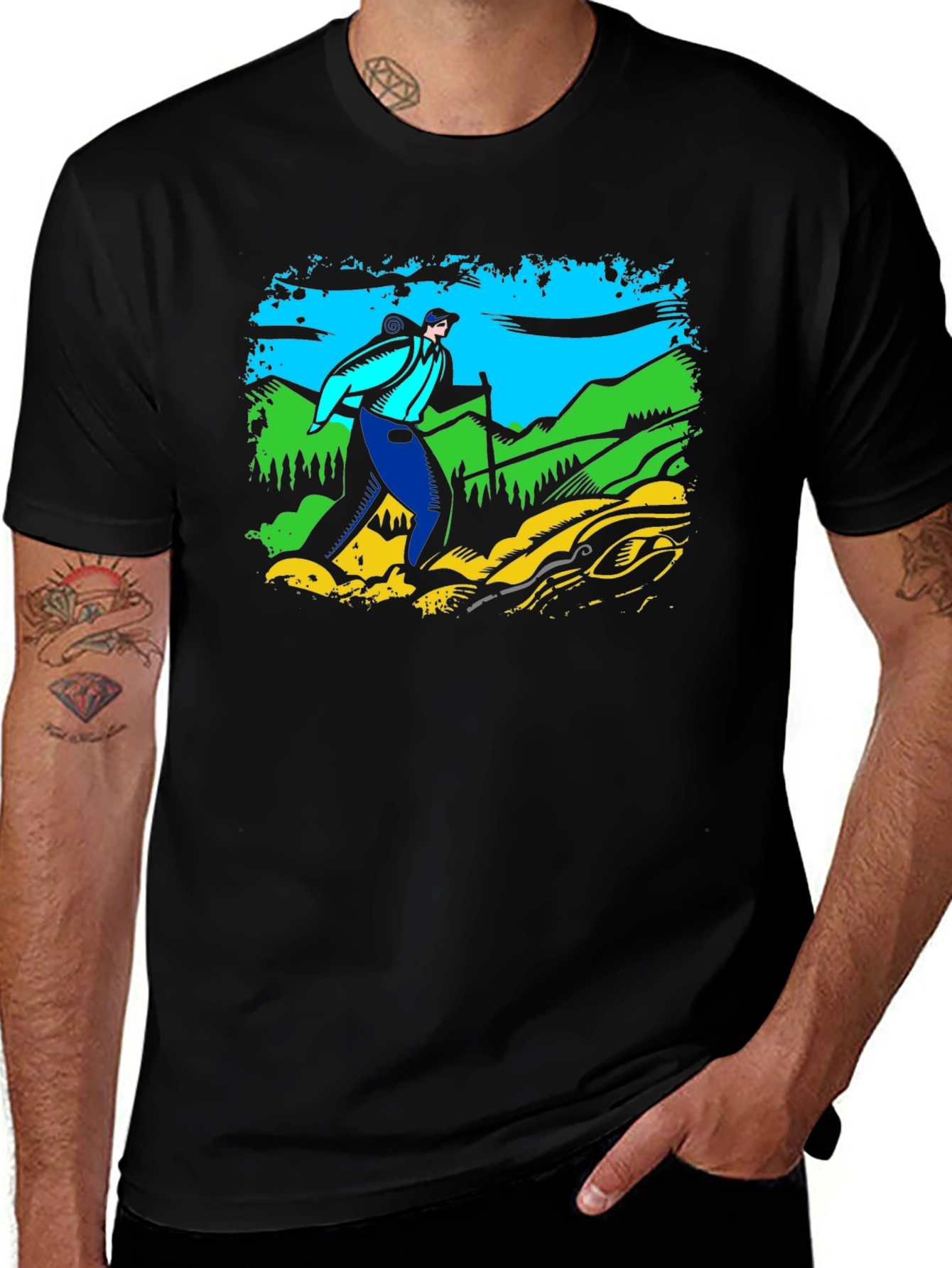 Variant 24 of Hiker Graphic T-Shirt - Black Cotton Tee