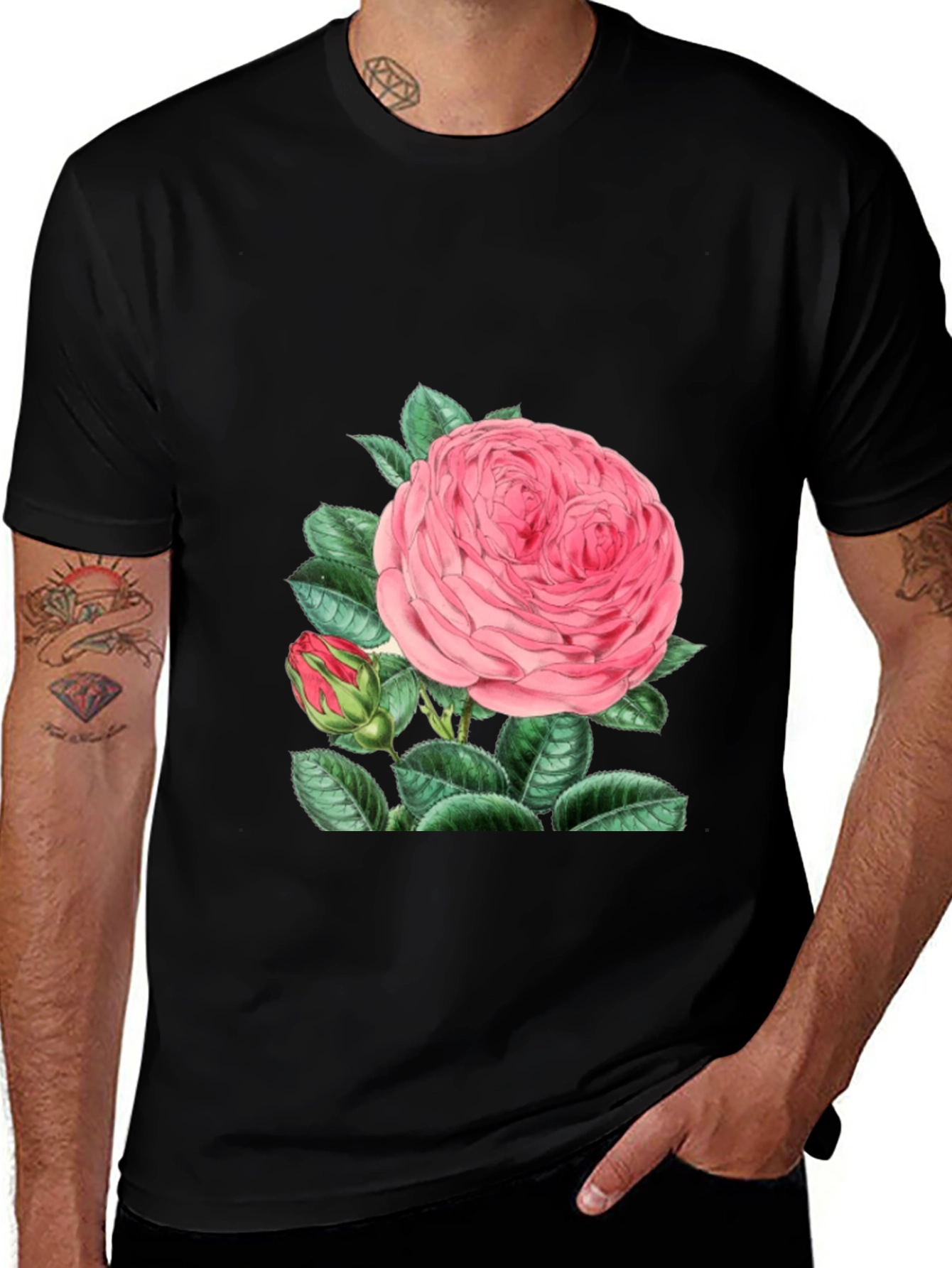 Variant 6 of Black T-Shirt with Pink Rose Graphic
