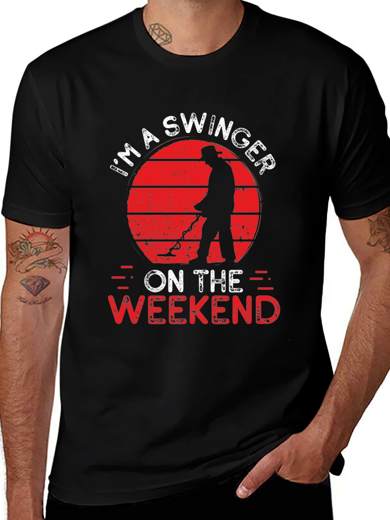 Variant 17 of I'm a Swinger on the Weekend Black T-Shirt