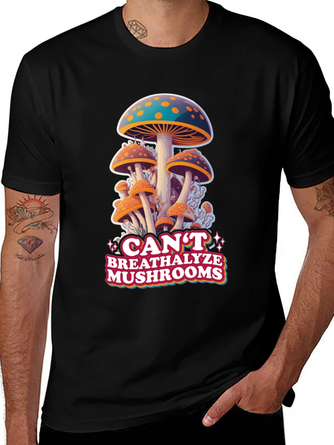 Variant 17 of Can't Breathalyze Mushrooms Black Tee
