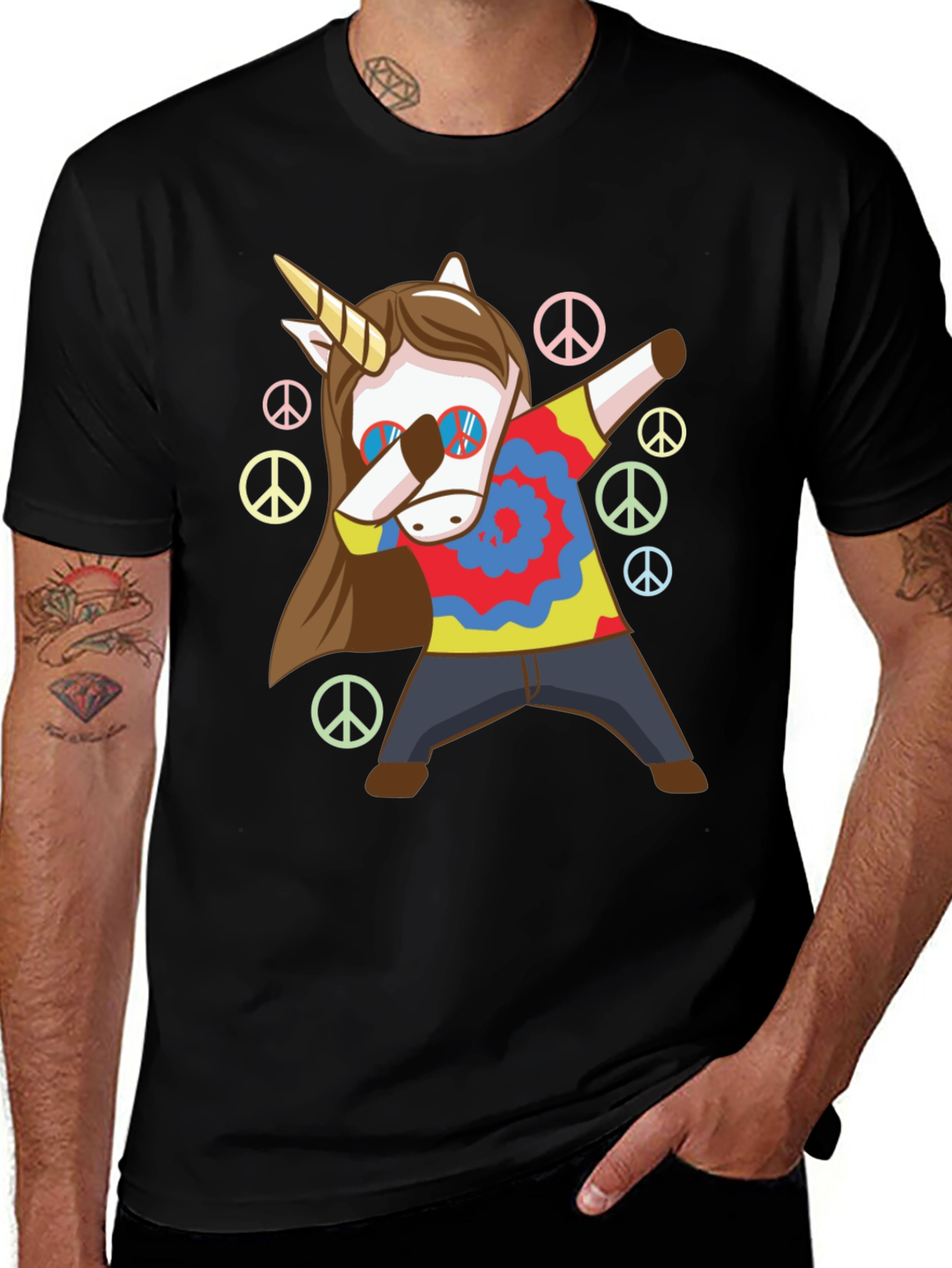Variant 13 of Unicorn Dab T-Shirt: Hippie Peace Style