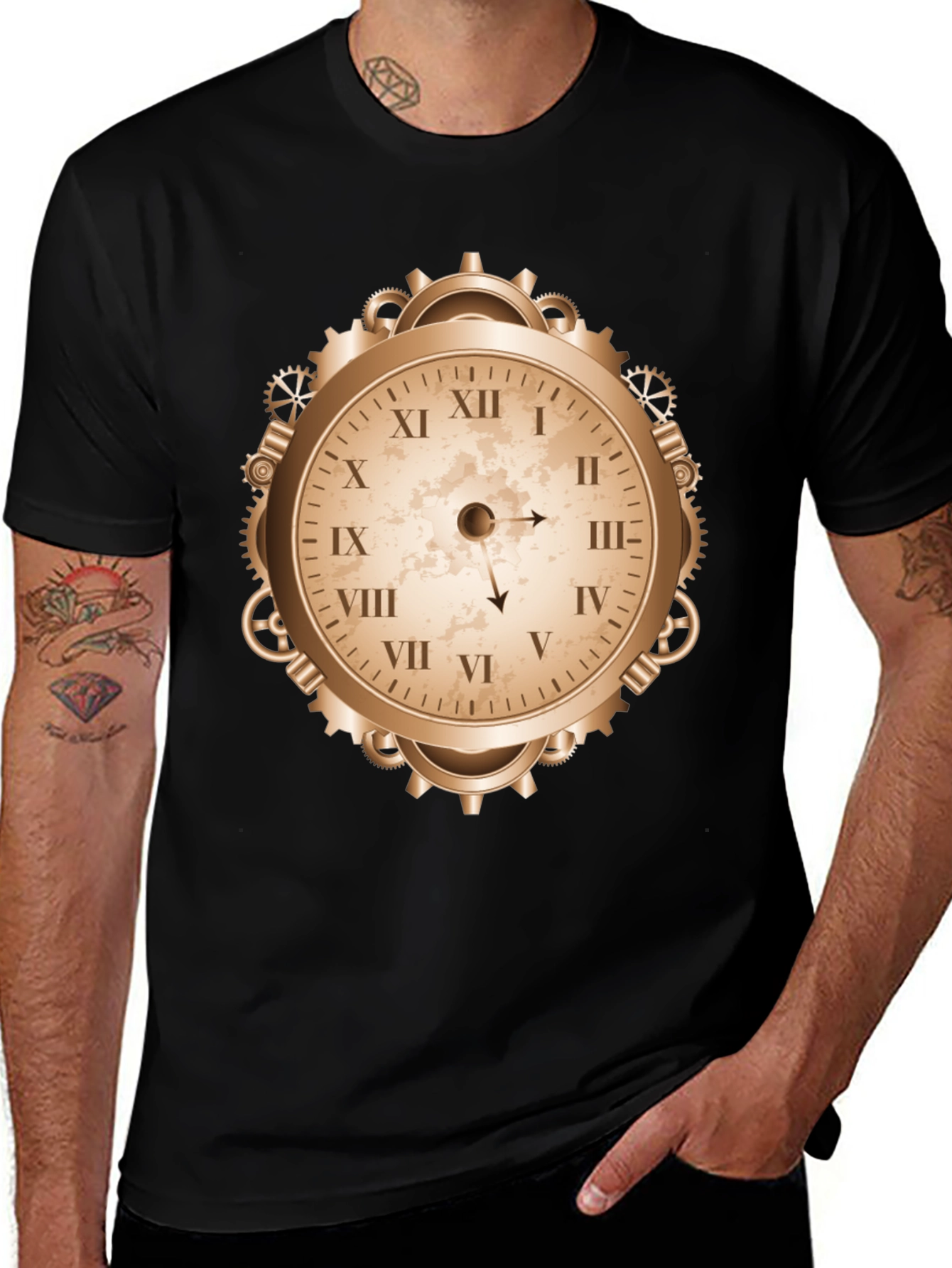 Steampunk Clock Graphic Tee - Unique Design