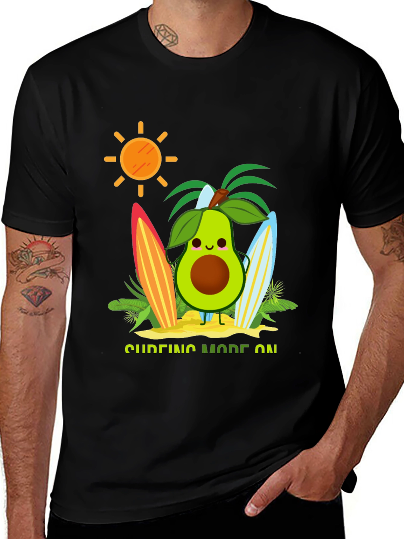 Variant 24 of Avocado Surfing Mode On T-Shirt