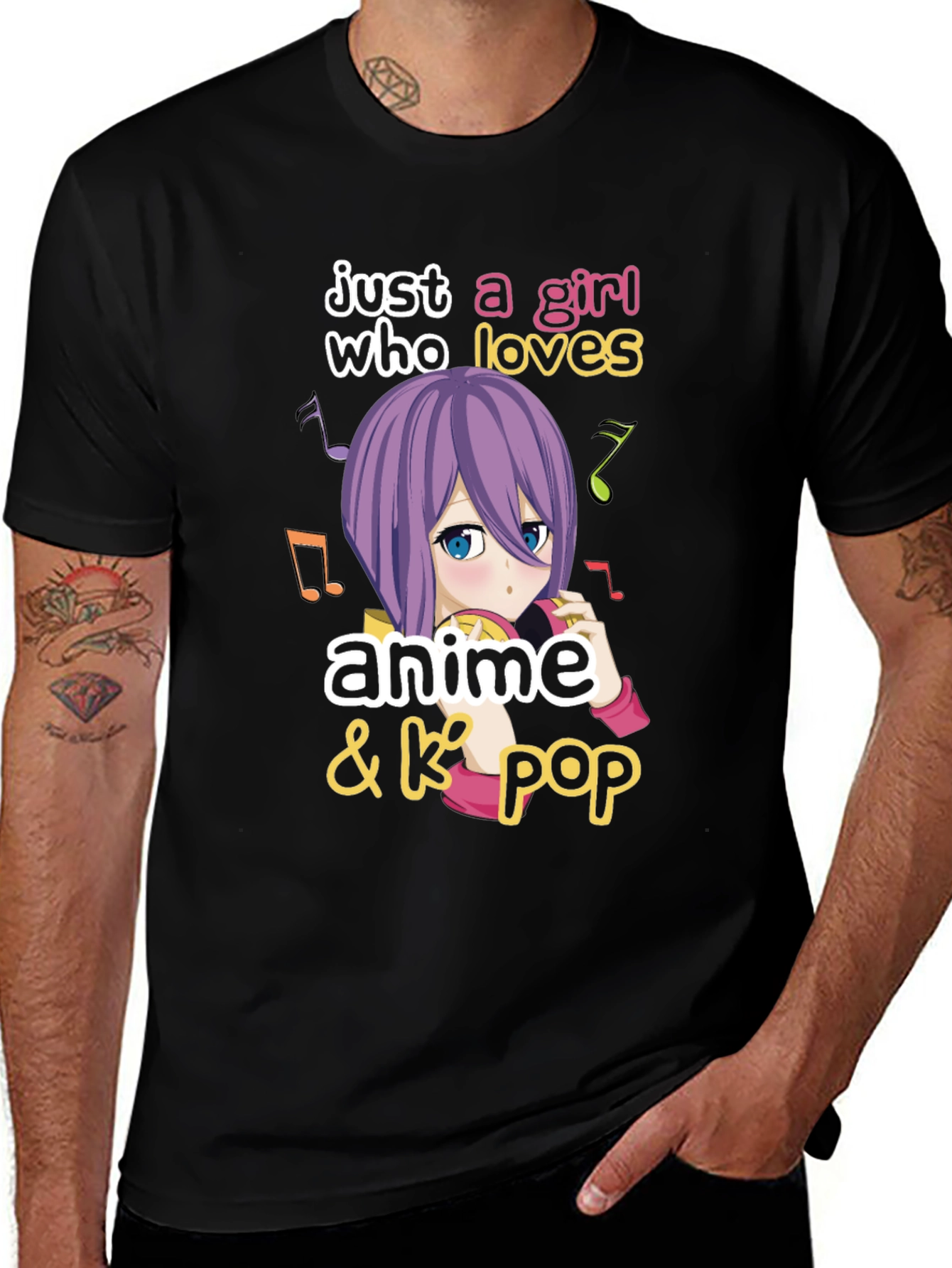 Variant 27 of Anime & K-Pop Girl Black Graphic T-Shirt