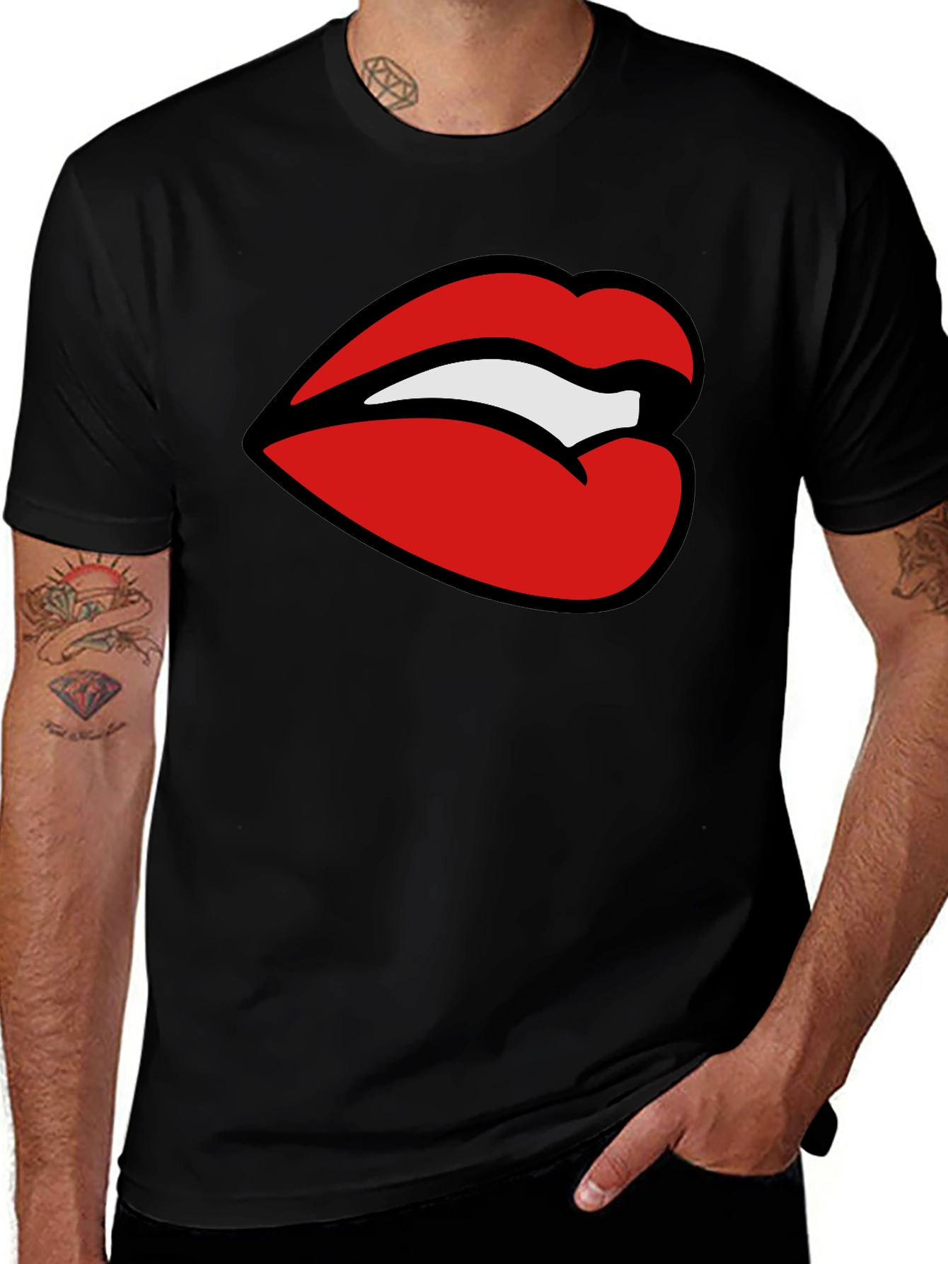 Variant 24 of Bold Lips Graphic Tee - Stylish Black T-Shirt