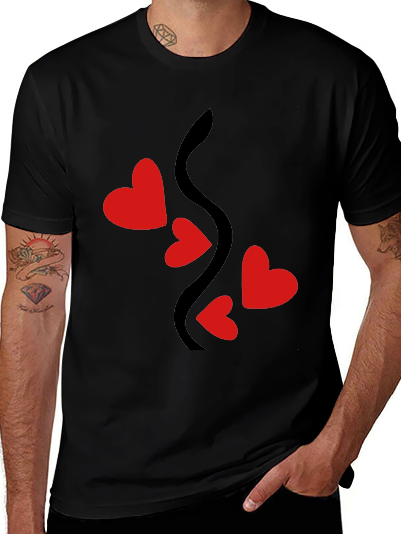 Variant 26 of Heart Snake Graphic Tee - Stylish Black T-Shirt