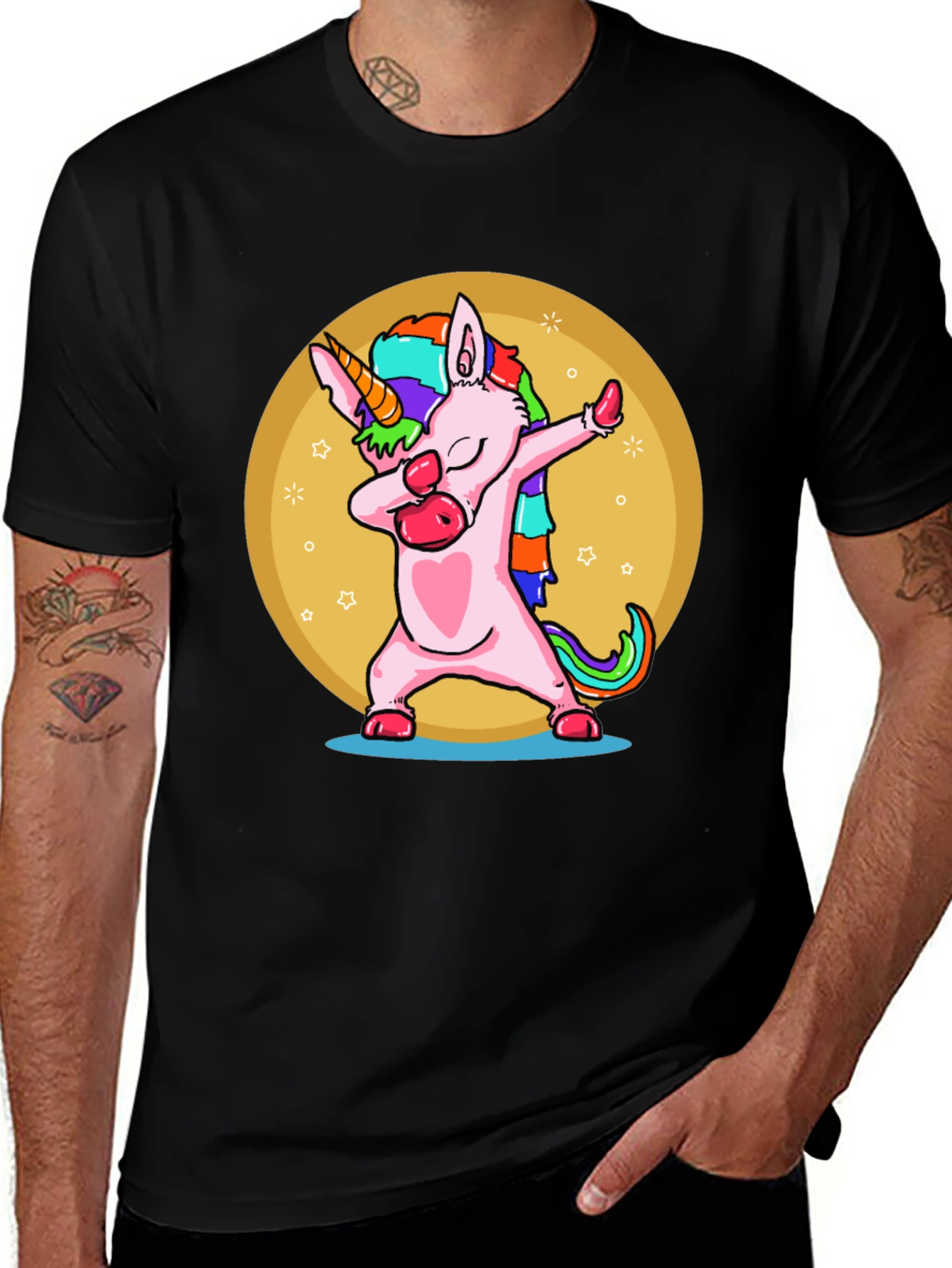 Variant 10 of Dabbing Unicorn Graphic Tee - Black Crew Neck T-Shirt