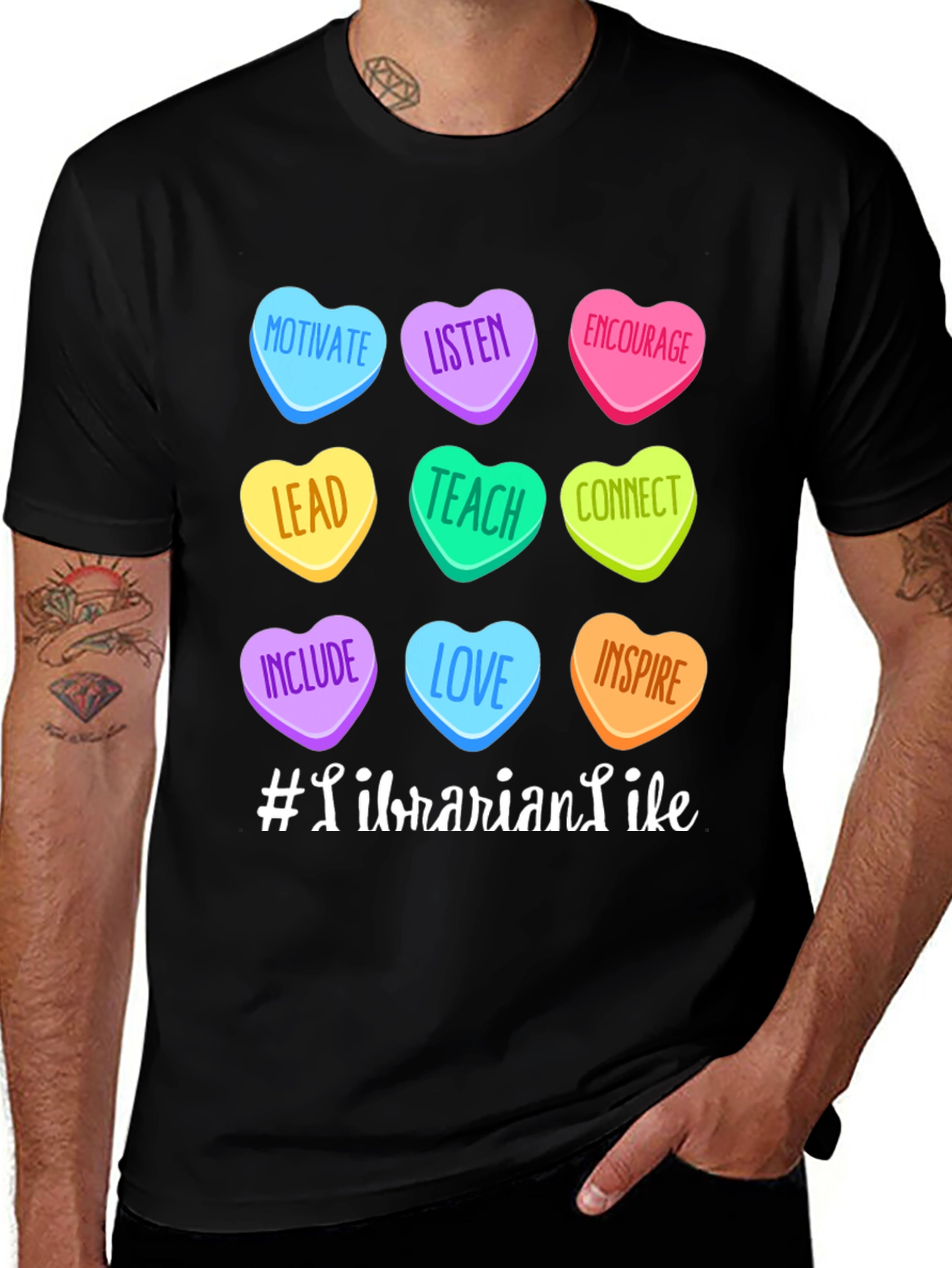 Librarian Life Candy Hearts T-Shirt
