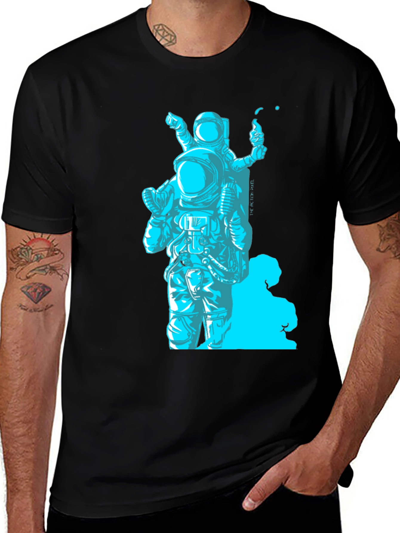 Variant 14 of Astronaut Graphic T-Shirt - Black Crew Neck Tee