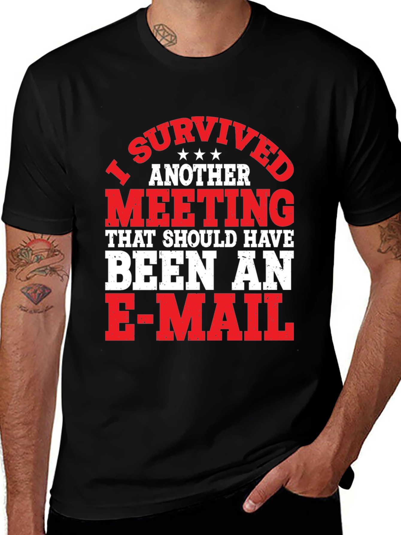 Black I Survived Another Meeting Funny T-Shirt main image