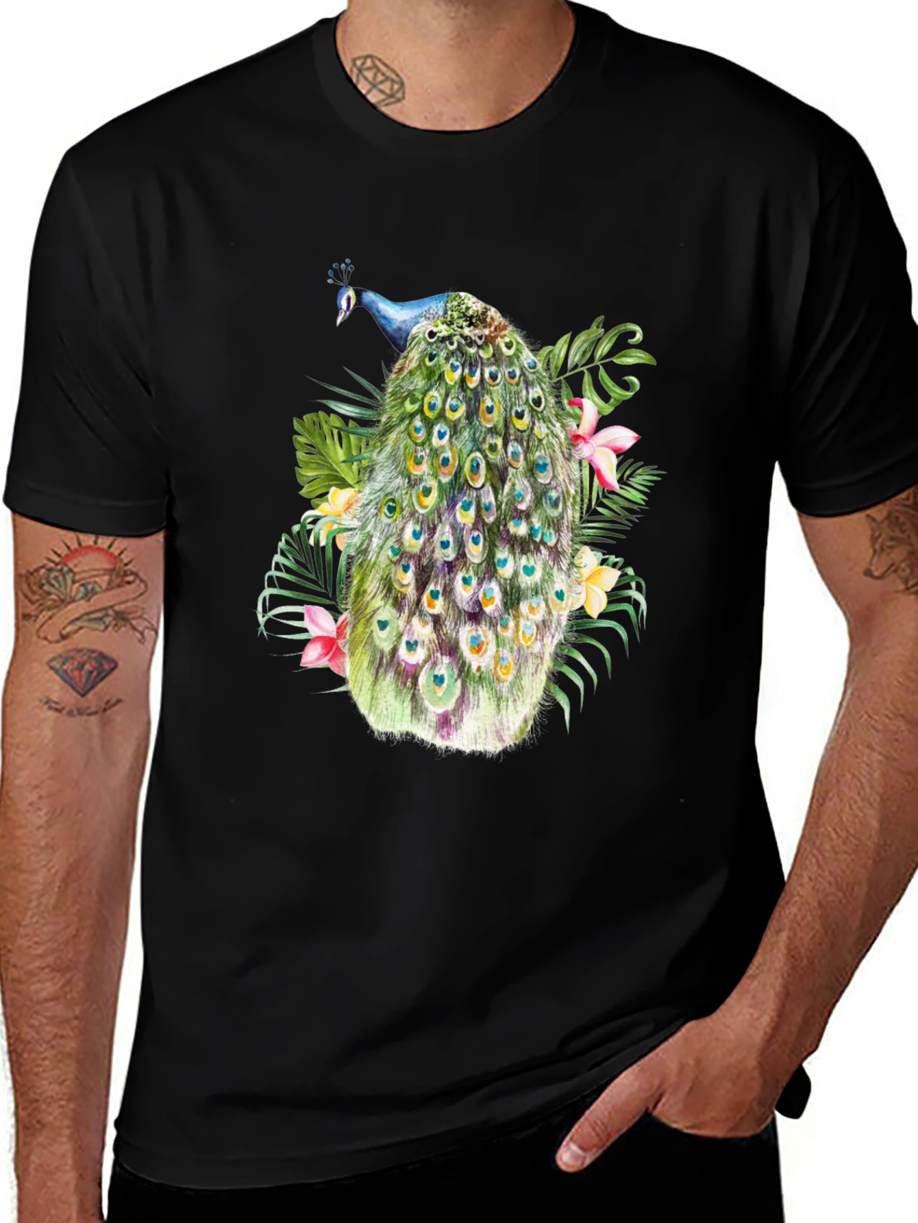 Peacock Graphic Black T-Shirt