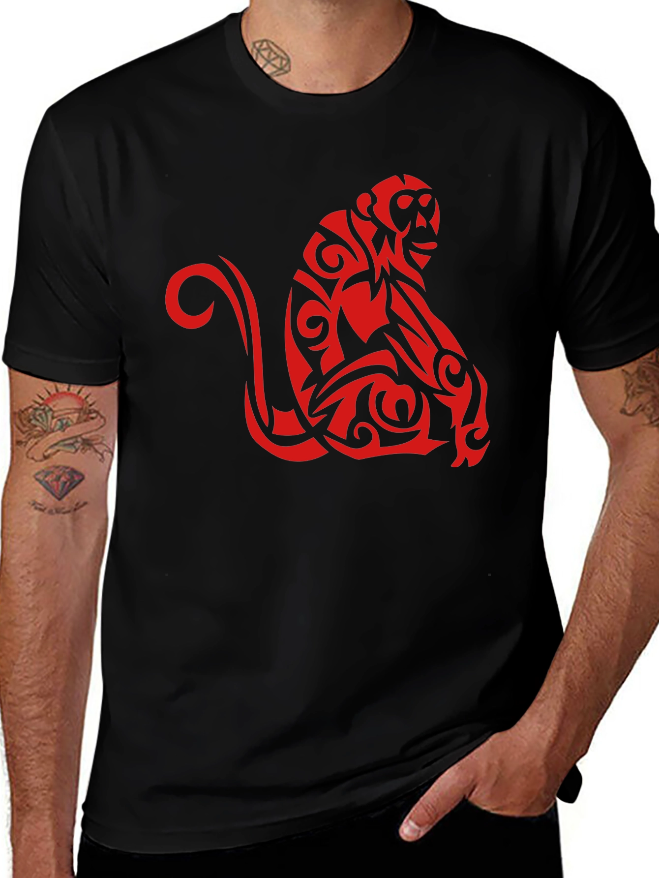 Variant 22 of Tribal Monkey Graphic T-Shirt - Black