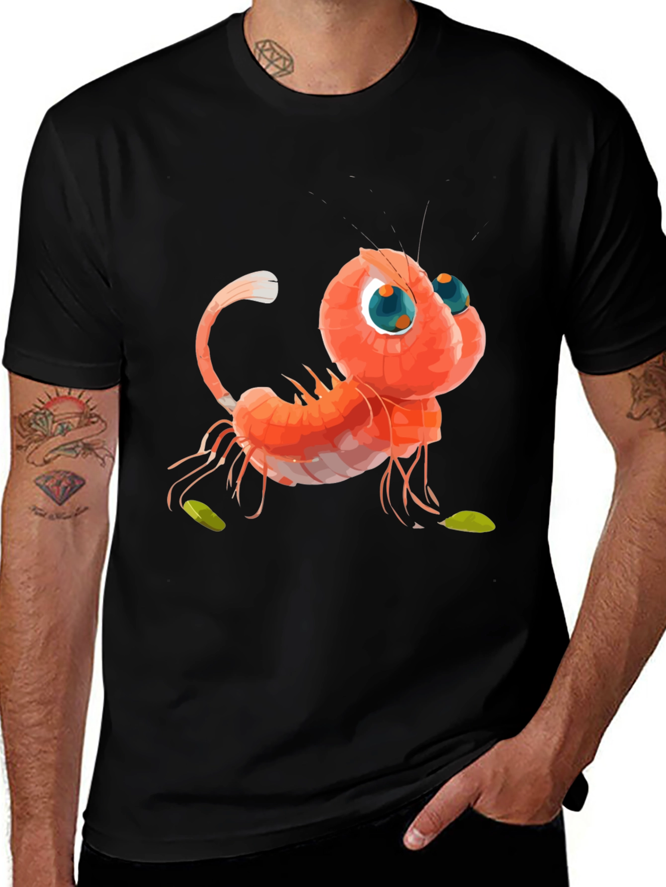 Variant 20 of Cartoon Shrimp Graphic Tee - Black