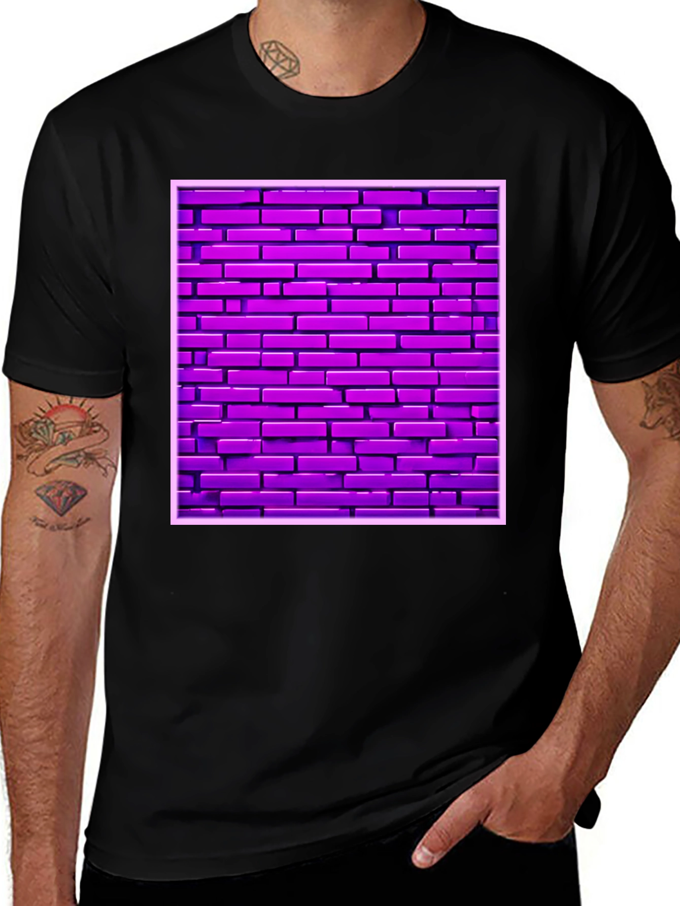 Purple Brick Wall Graphic Black T-Shirt