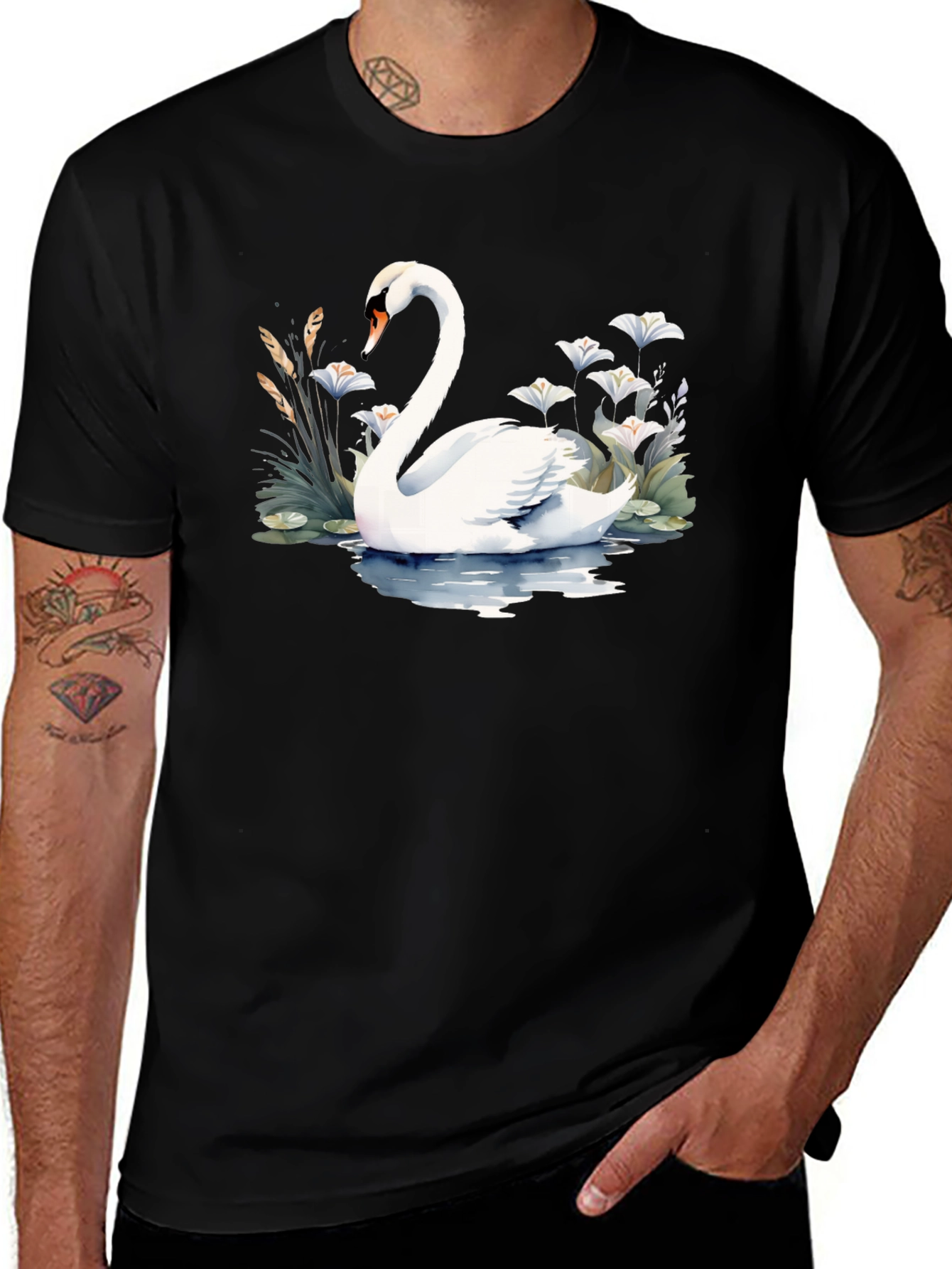 Variant 14 of Elegant Swan Graphic Tee - Black