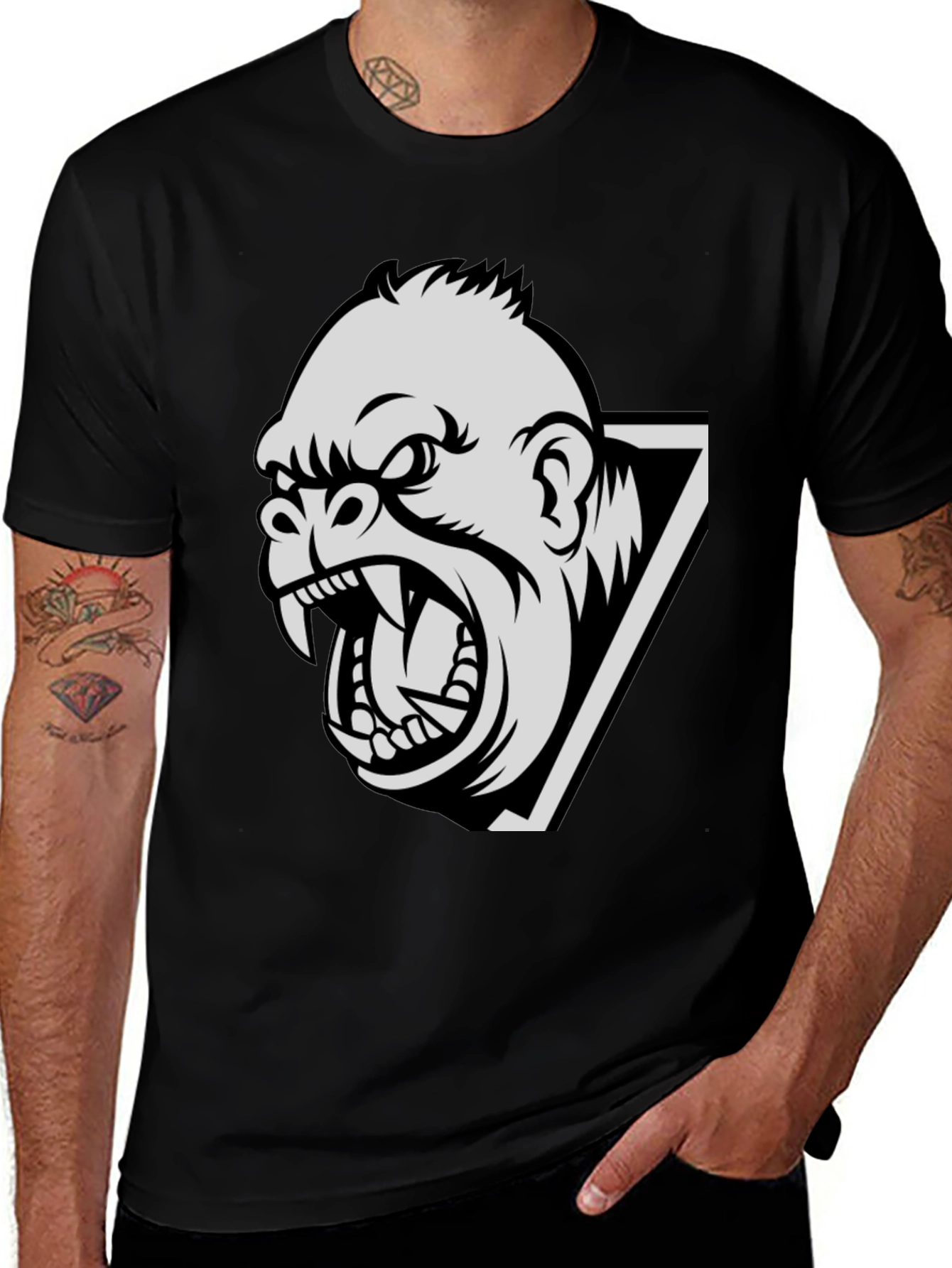 Variant 12 of Men's Gorilla Graphic Print Black T-Shirt
