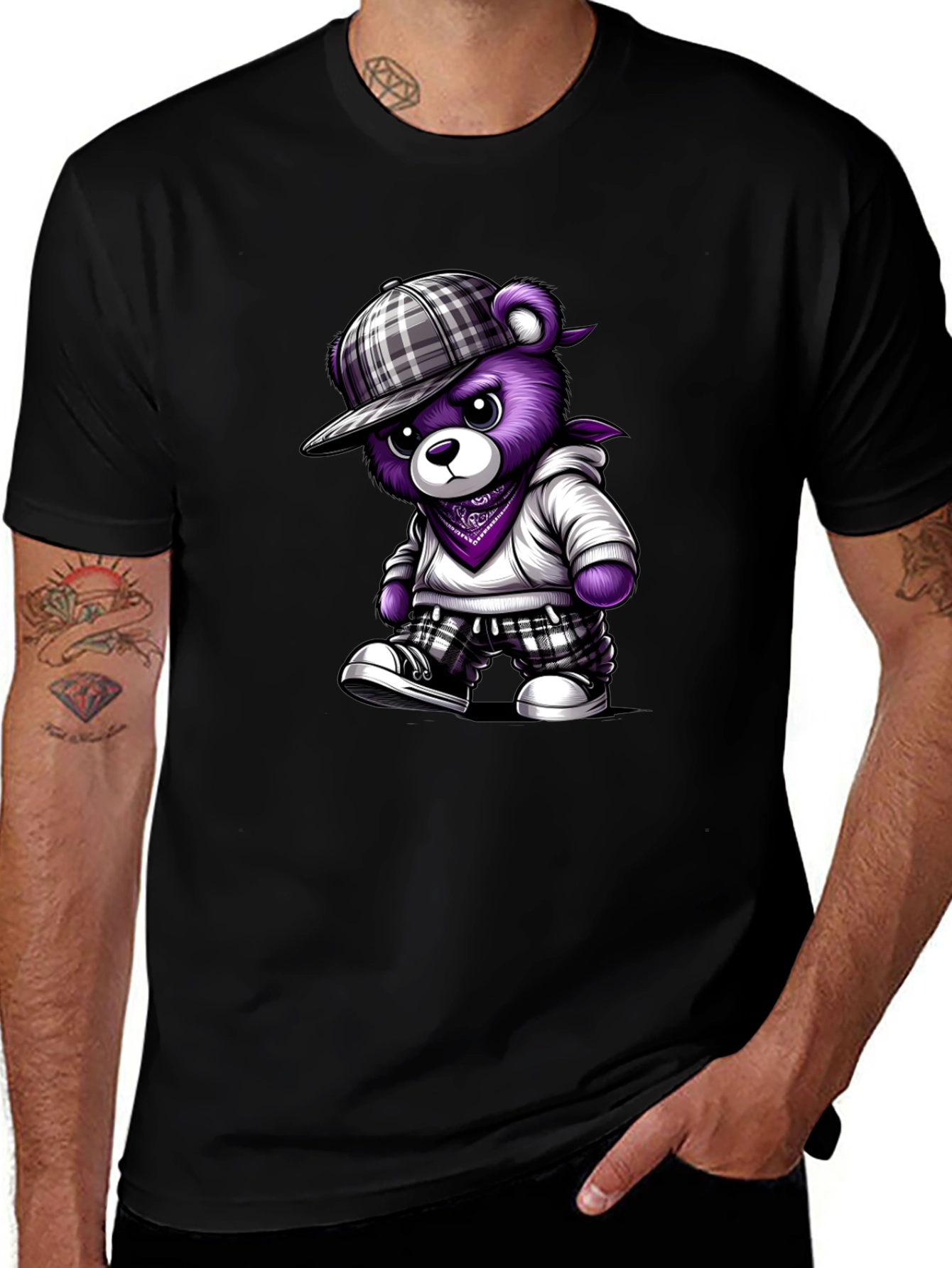 Urban Purple Bear Graphic Tee - Cool Casual Style
