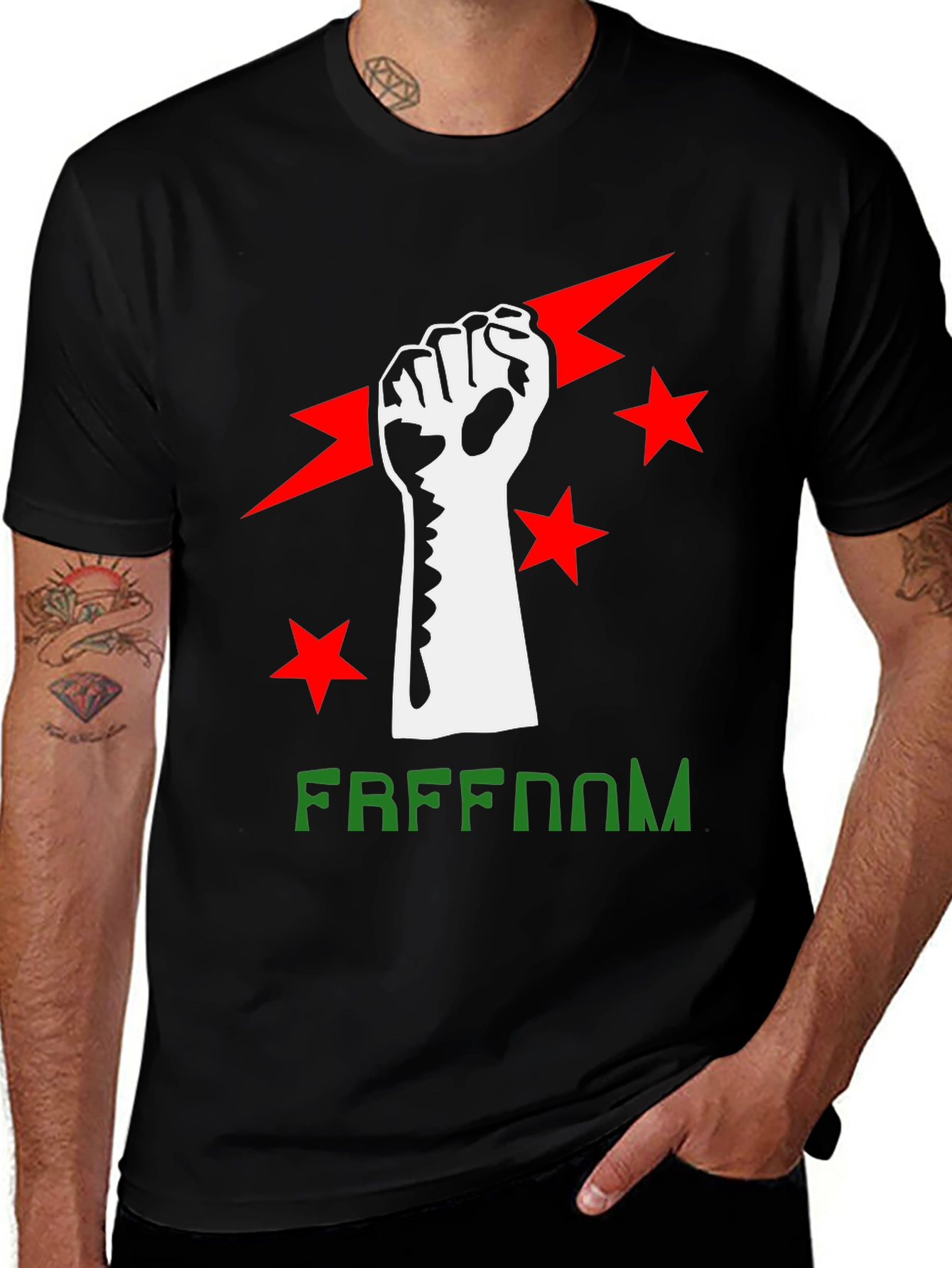 Variant 25 of Freedom Fist Graphic Tee - Black Cotton Blend