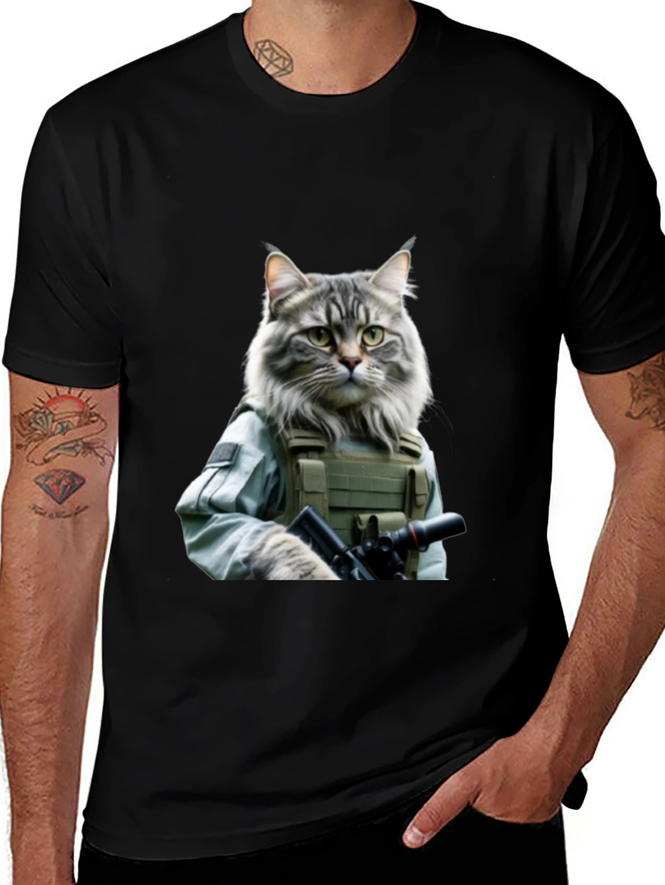 Variant 29 of Tactical Cat T-Shirt - Military Style