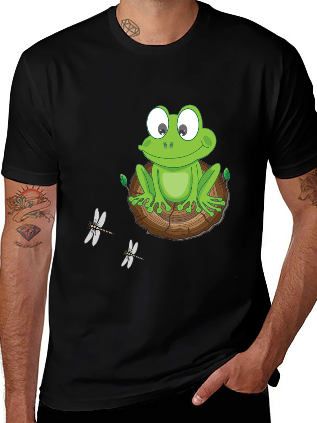 Black Frog on Wood Slice Graphic Tee main image