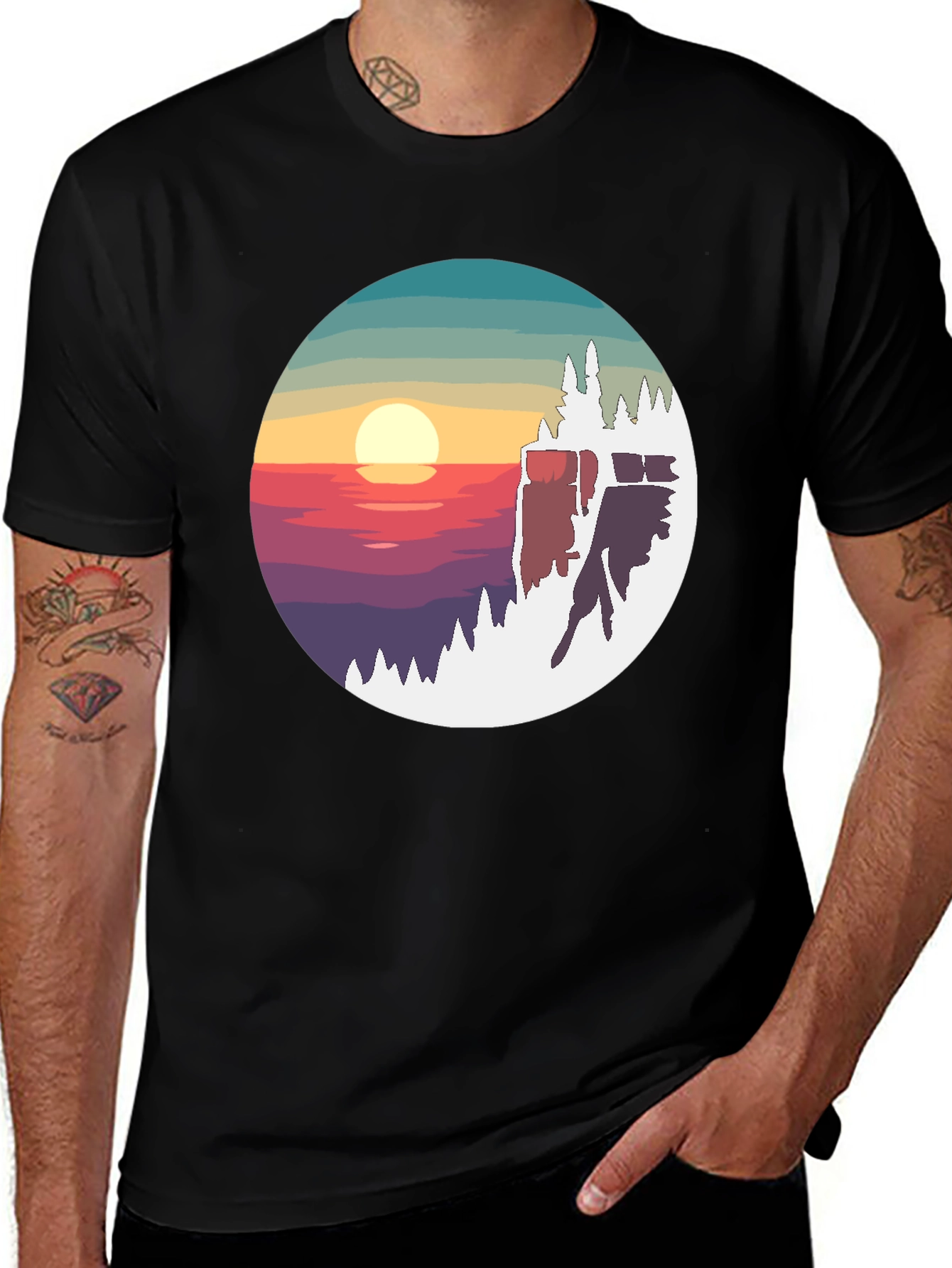 Variant 27 of Sunset Peak Graphic Tee - Nature Inspired Black T-Shirt