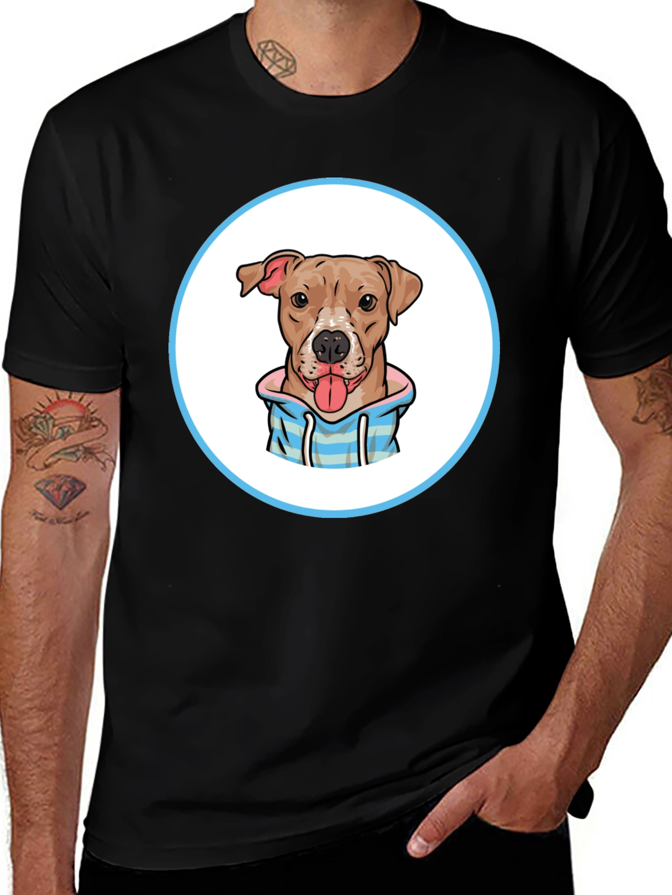 Variant 8 of Dog Cartoon Print Black T-Shirt