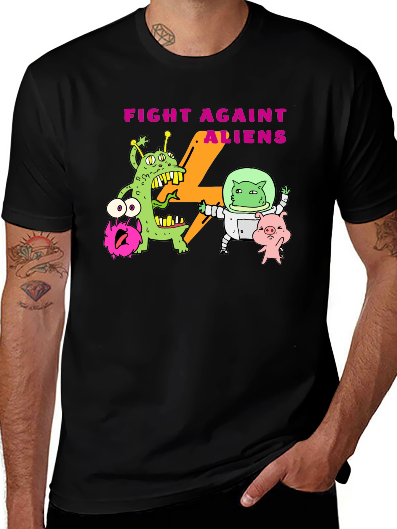 Variant 26 of Fight Against Aliens Graphic T-Shirt - Black