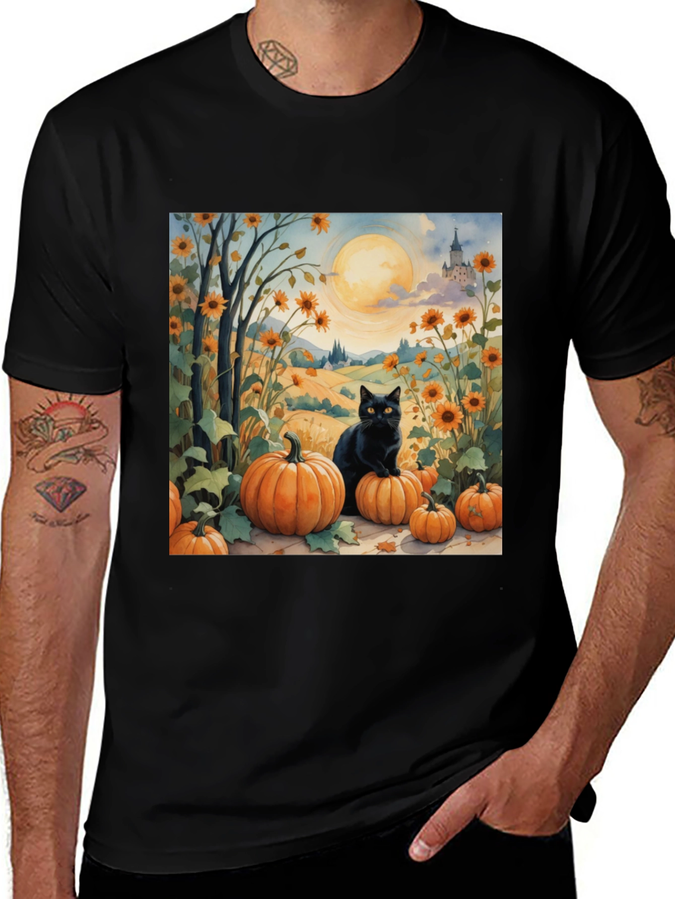 Black Halloween Black Cat Pumpkin Patch T-Shirt main image