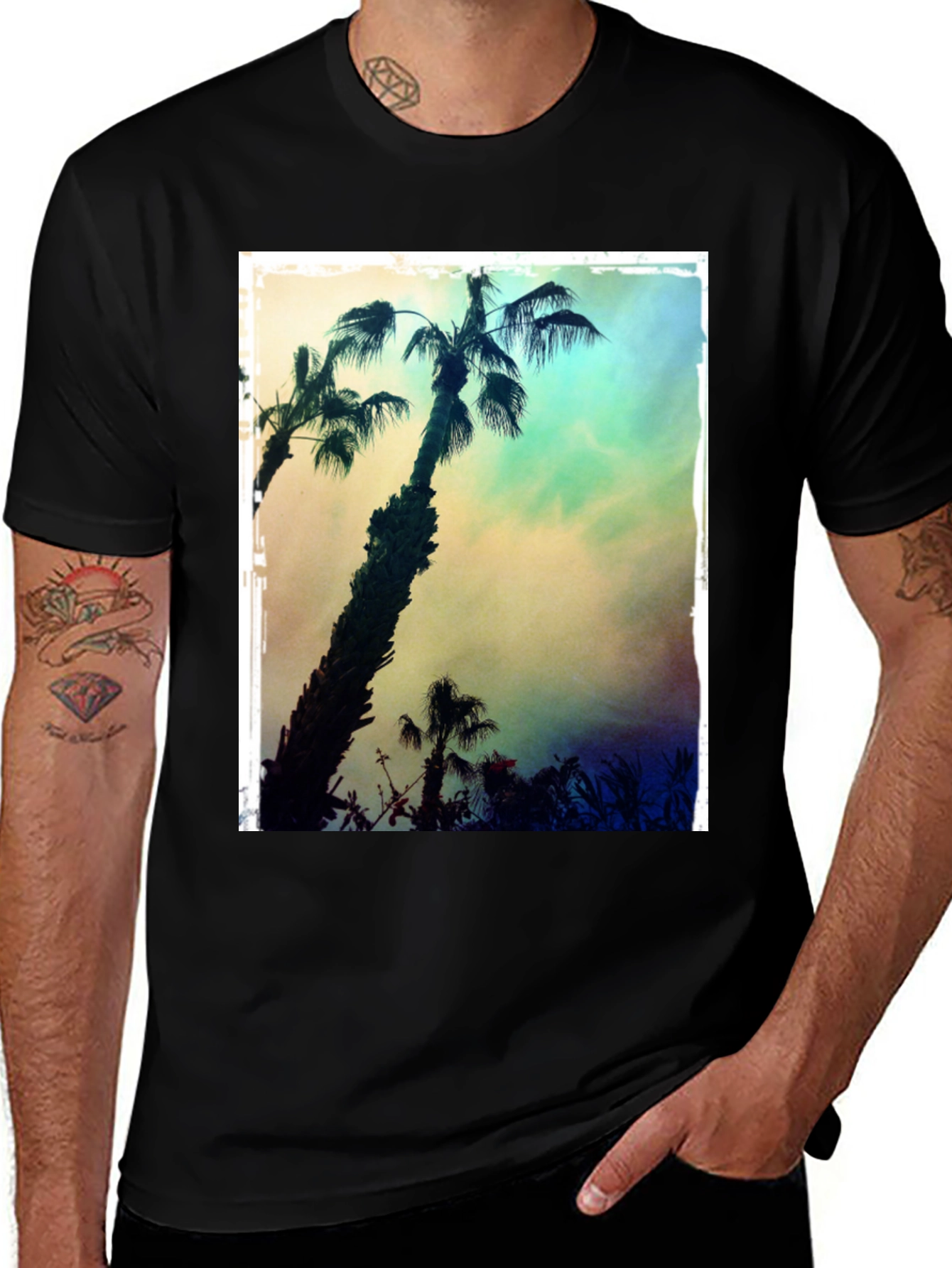 Variant 29 of Tropical Palm Tree Print Black T-Shirt