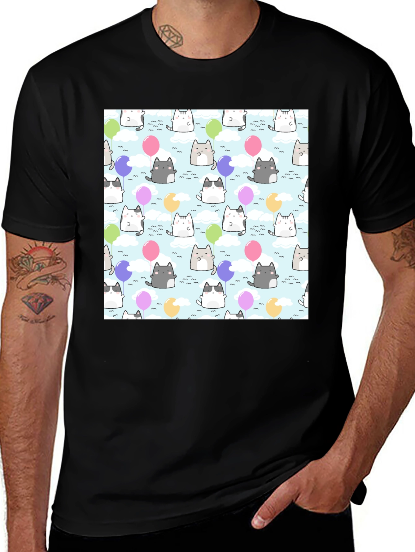 Variant 28 of Kawaii Cats Balloon Pattern T-Shirt