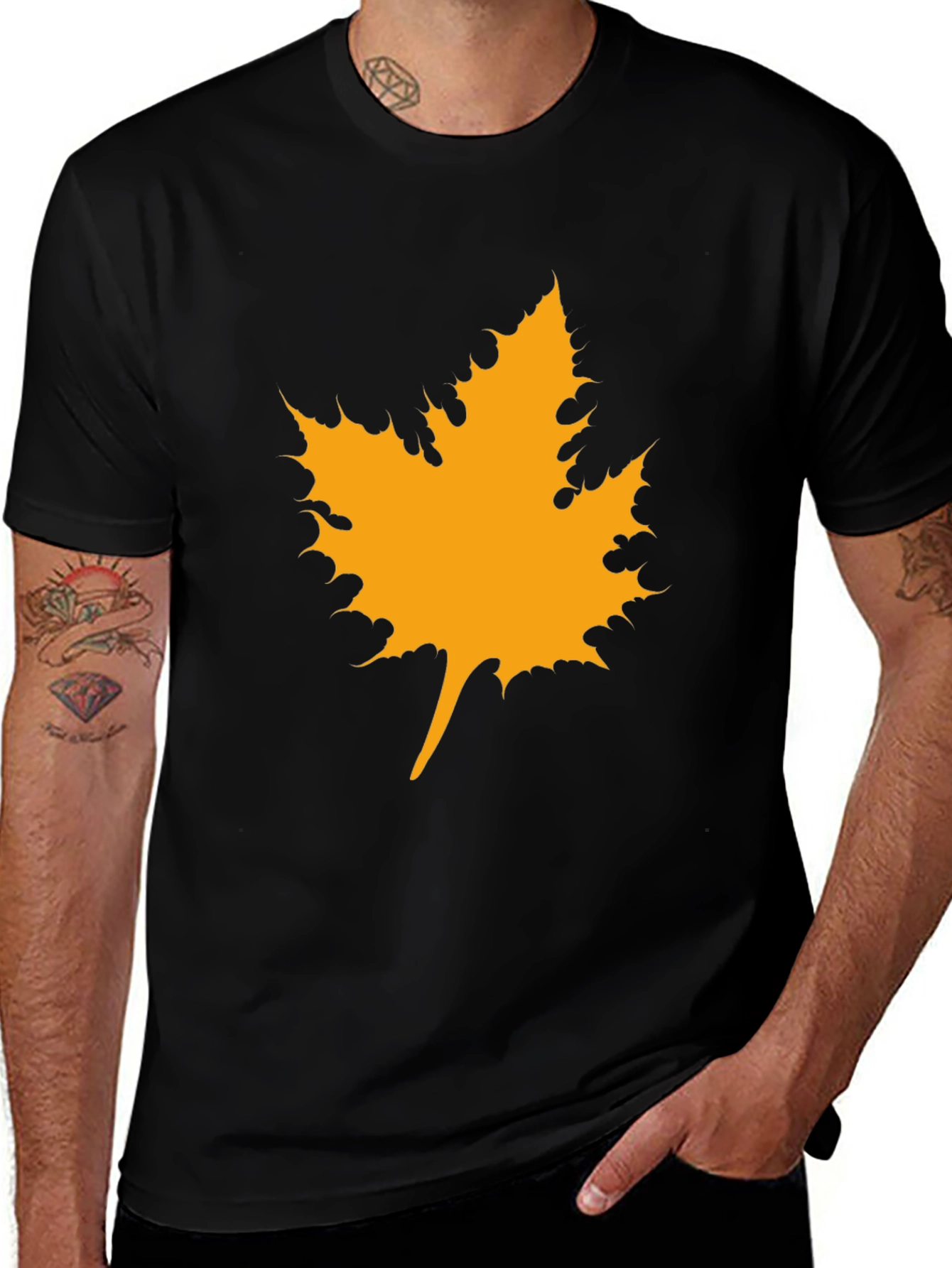 Variant 25 of Maple Leaf Graphic Tee - Black Cotton Casual Shirt
