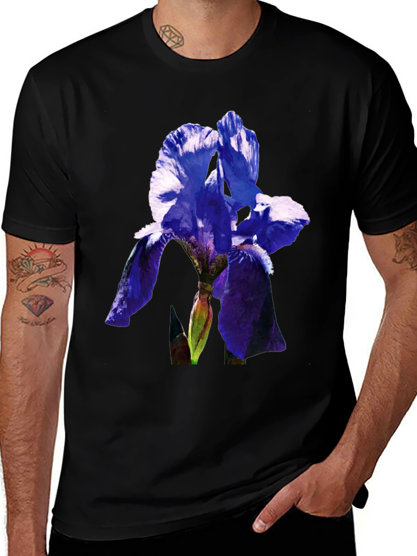 Variant 16 of Floral Iris Graphic Tee - Men's Black T-Shirt