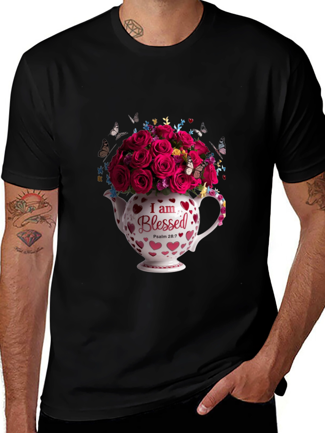 Variant 26 of Blessed Roses in Teapot Graphic Tee - Black
