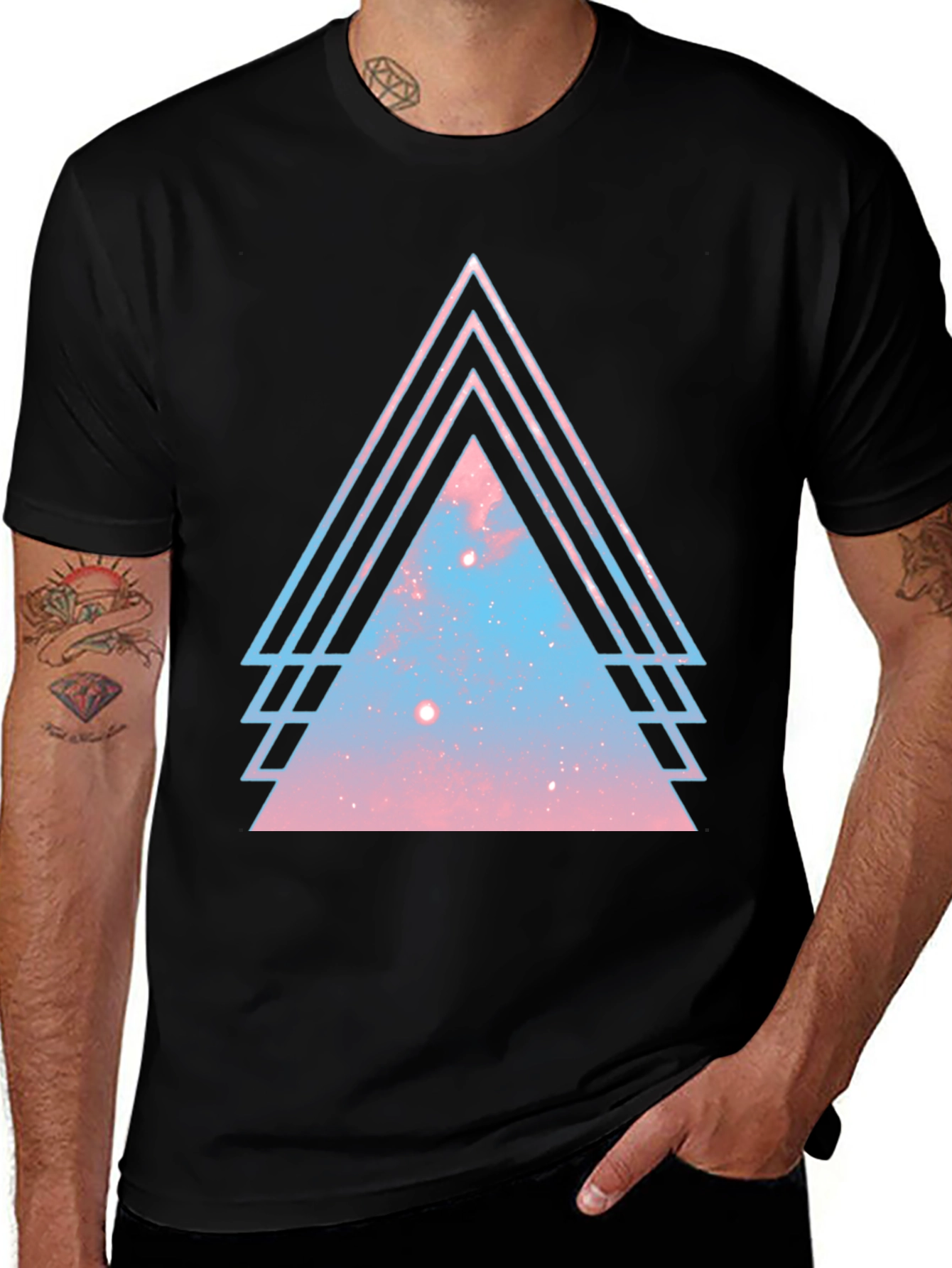 Variant 17 of Galaxy Triangle Graphic Tee - Stylish Men's Black T-Shirt