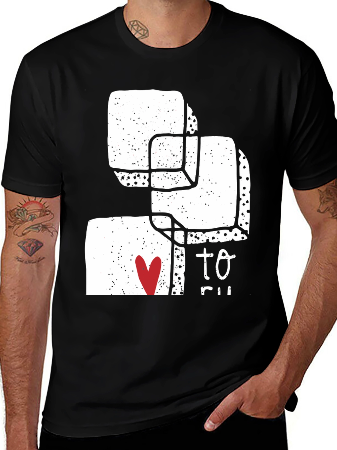 Variant 15 of Abstract Heart Graphic T-Shirt - Black