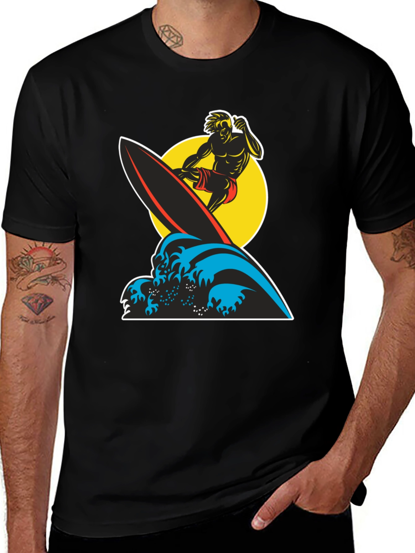 Variant 3 of Surfer Wave Graphic Tee - Black Cotton T-Shirt