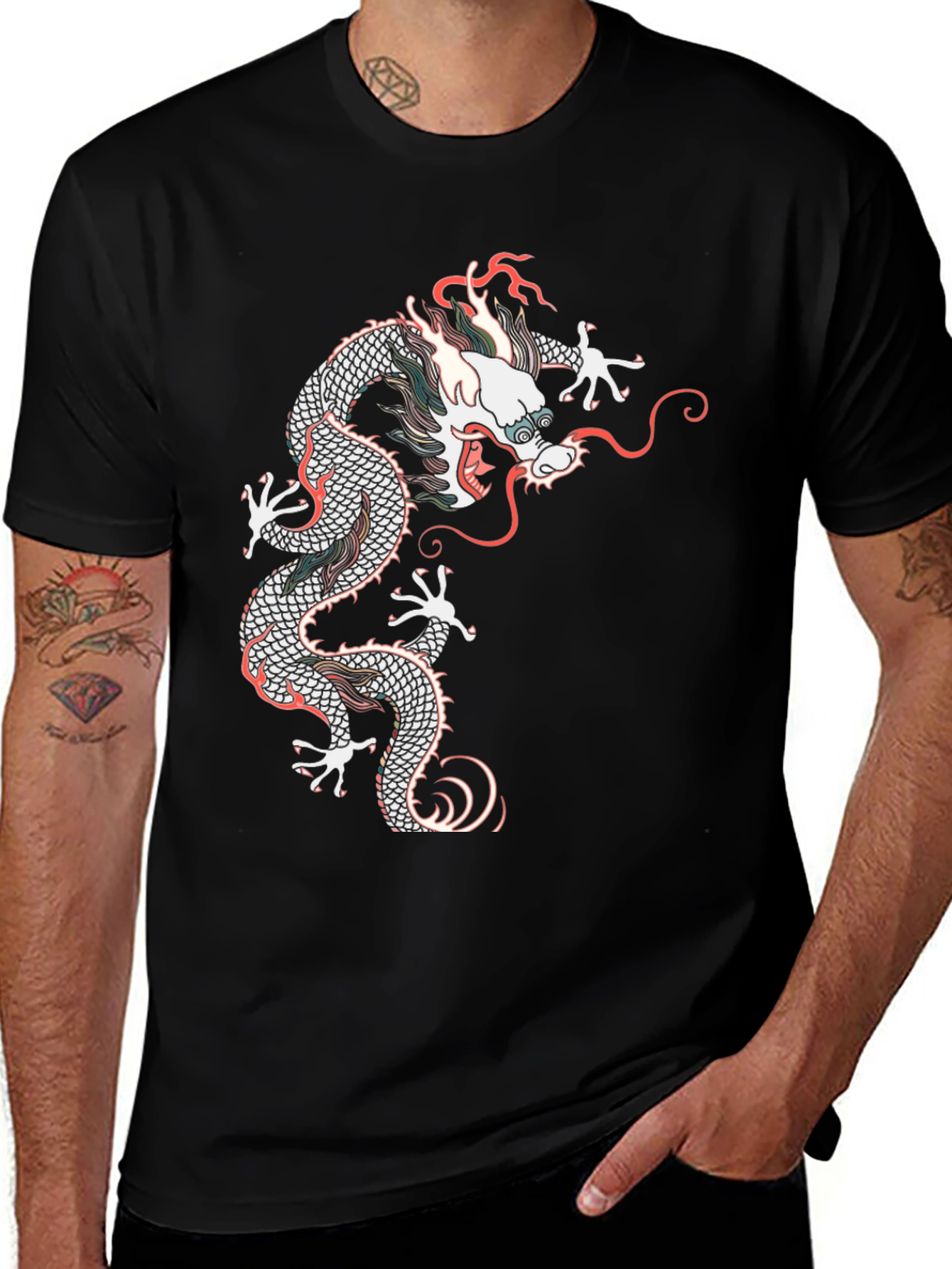 Variant 25 of Dragon Graphic T-Shirt - Black Crew Neck