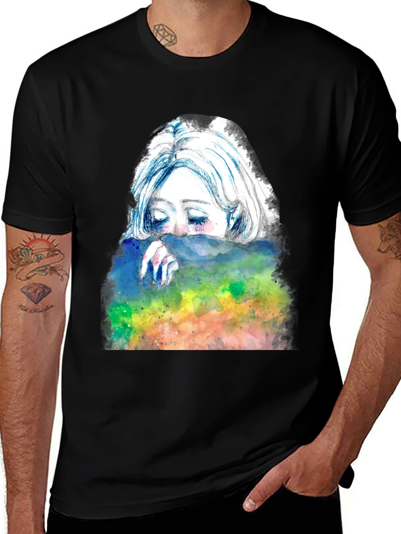 Variant 24 of Watercolor Girl Graphic Tee - Unique Design