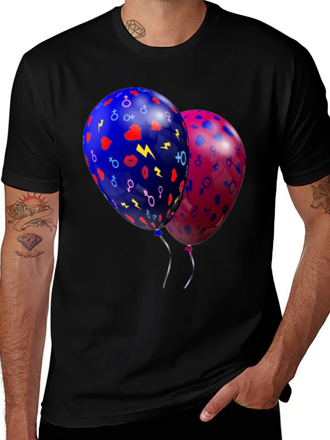 Variant 15 of Stylish Balloons Graphic Black T-Shirt